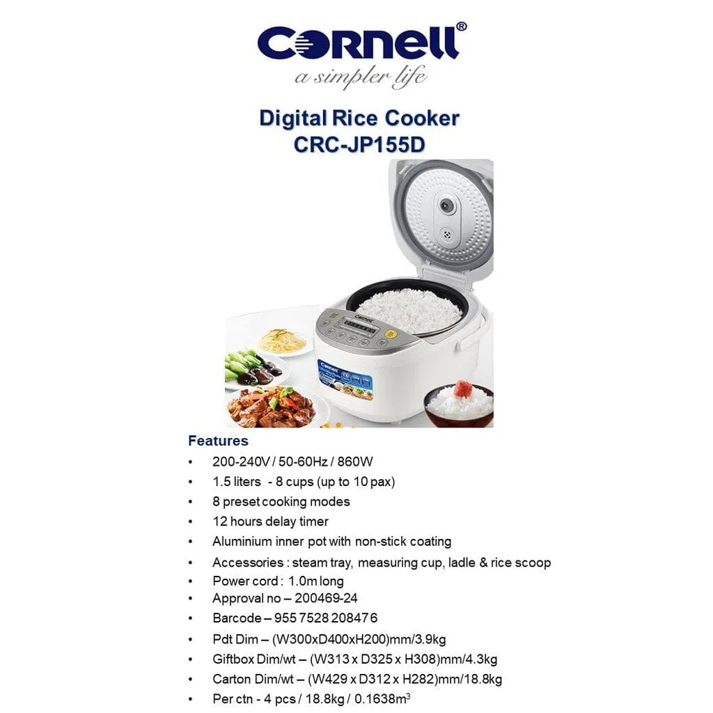 Cornell 1.5L Digital Rice Cooker CRCJP155D