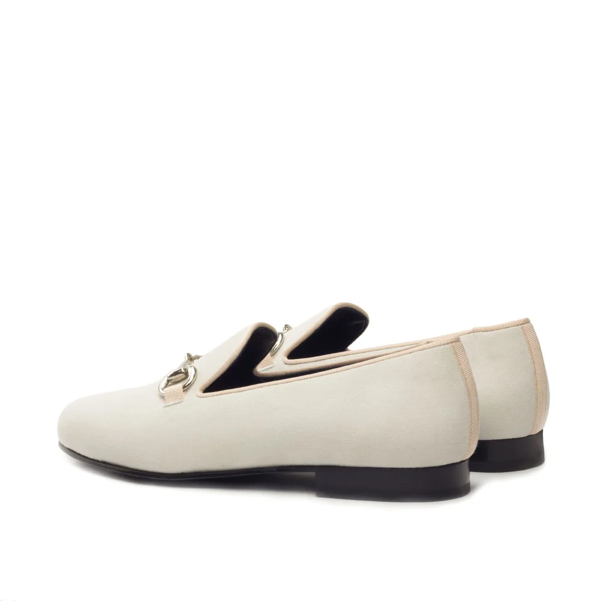 DapperFam Enzo in Ivory / Beige Men's Suede & Grossgrain Slipper