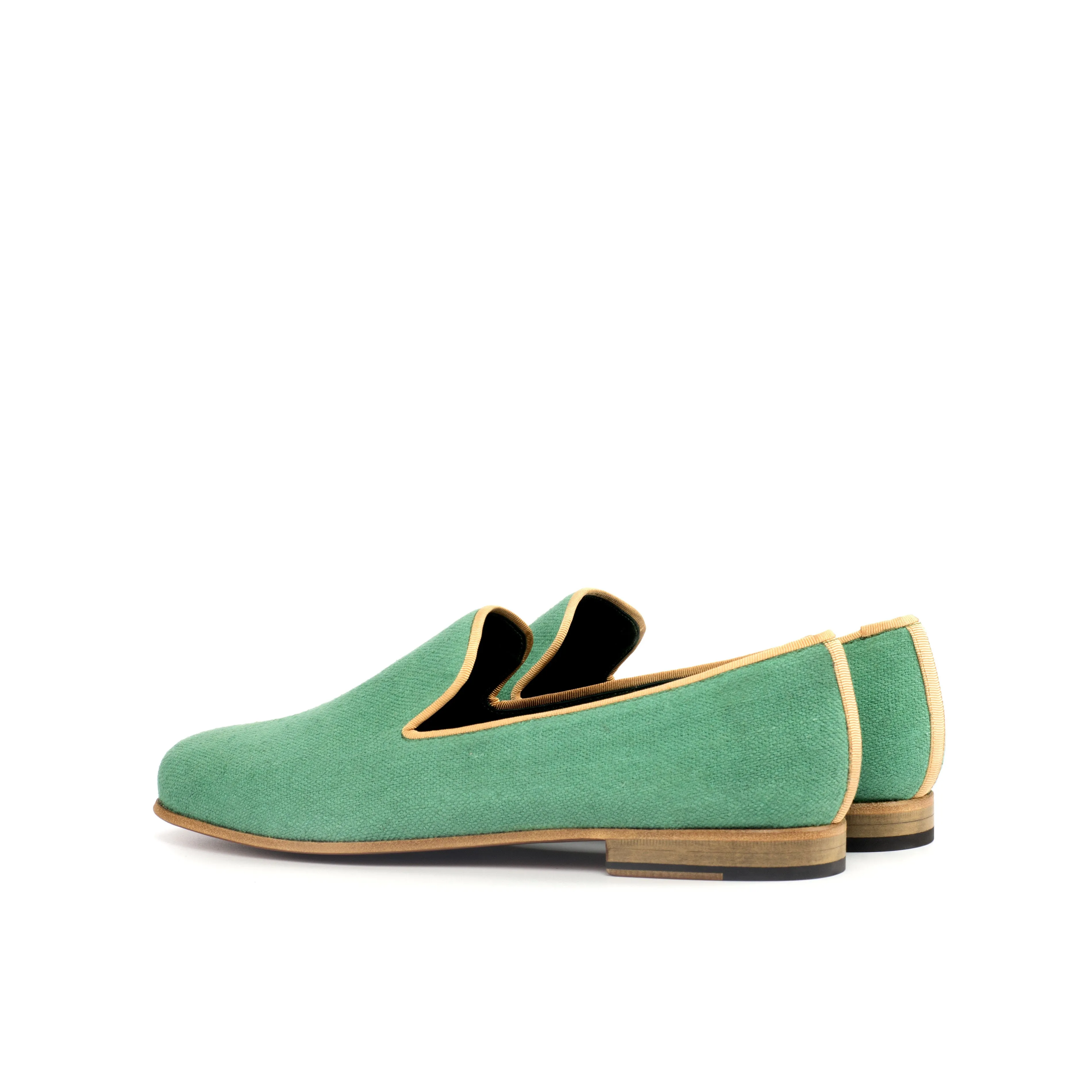 DapperFam Enzo in Mustard / Green Men's Grossgrain & Linen Slipper