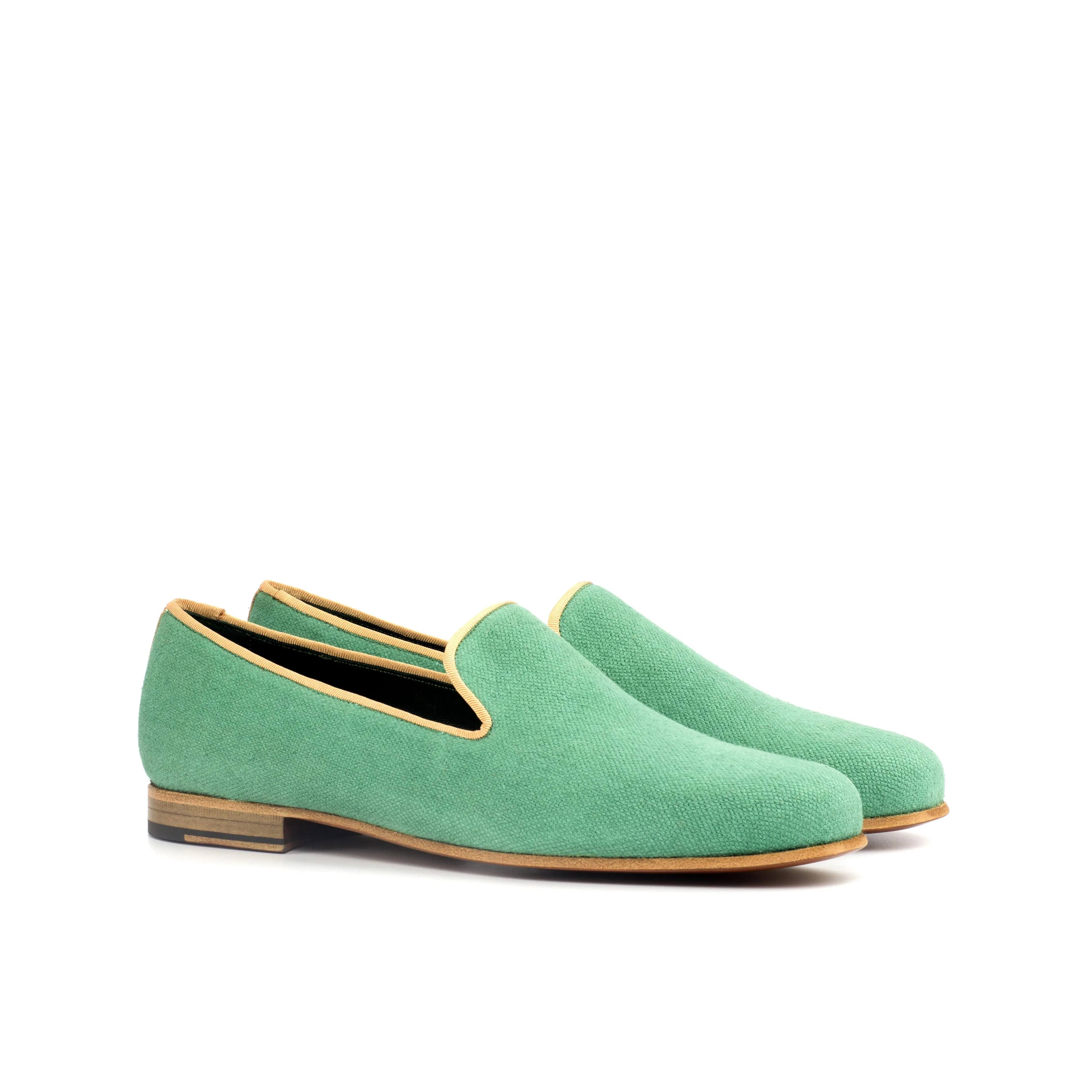 DapperFam Enzo in Mustard / Green Men's Grossgrain & Linen Slipper