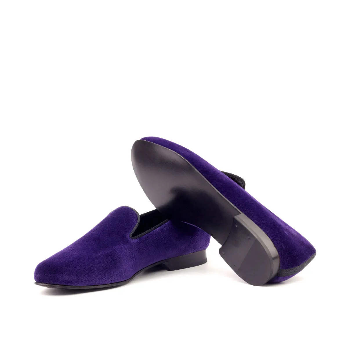 DapperFam Enzo in Purple / Black Men's Velvet & Grossgrain Slipper