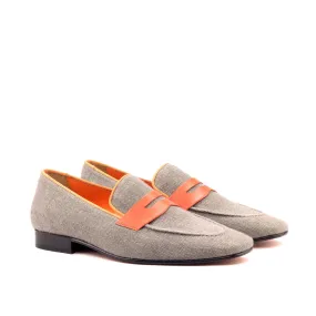 DapperFam Khalil in Grey / Orange Men's Linen & Grossgrain Slipper