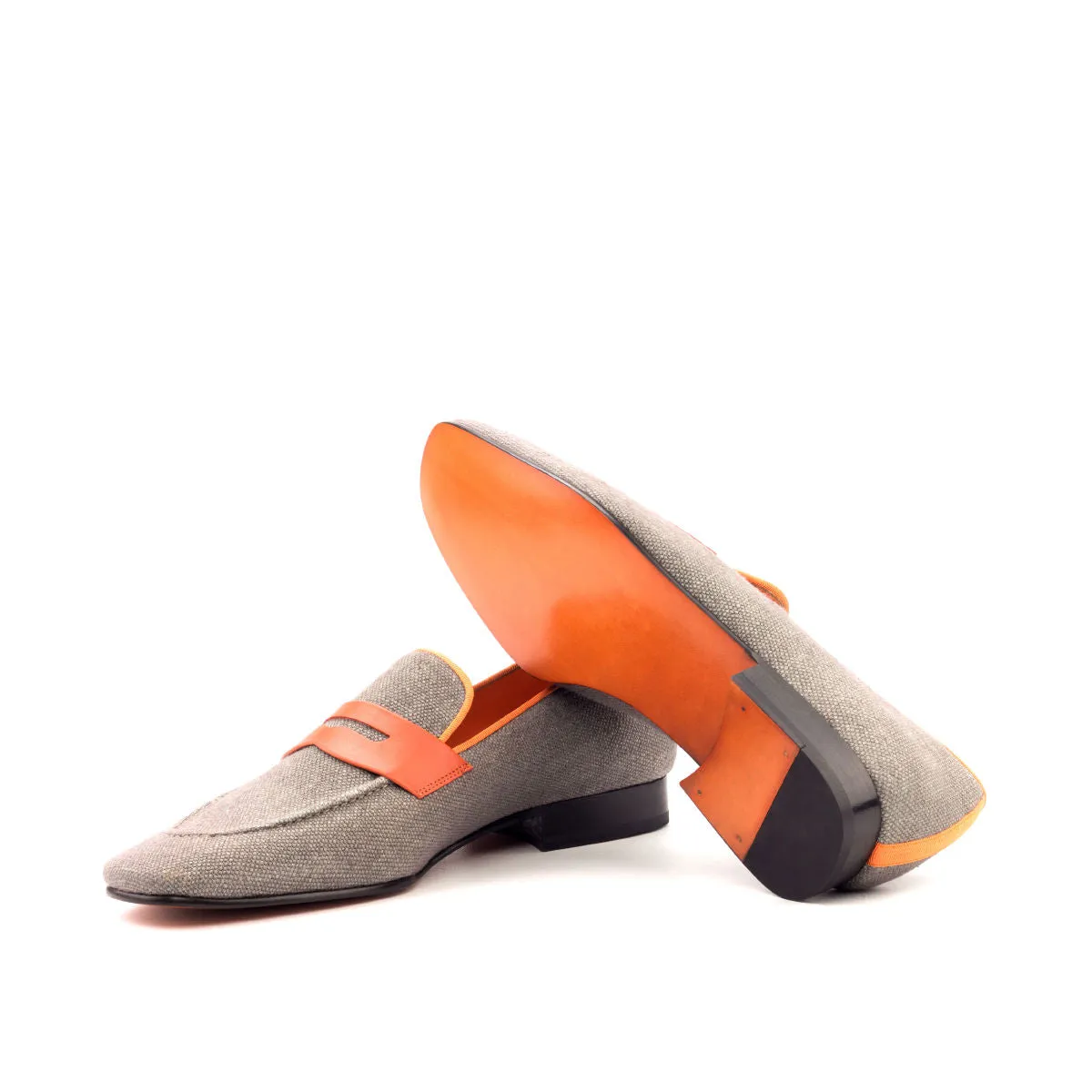 DapperFam Khalil in Grey / Orange Men's Linen & Grossgrain Slipper