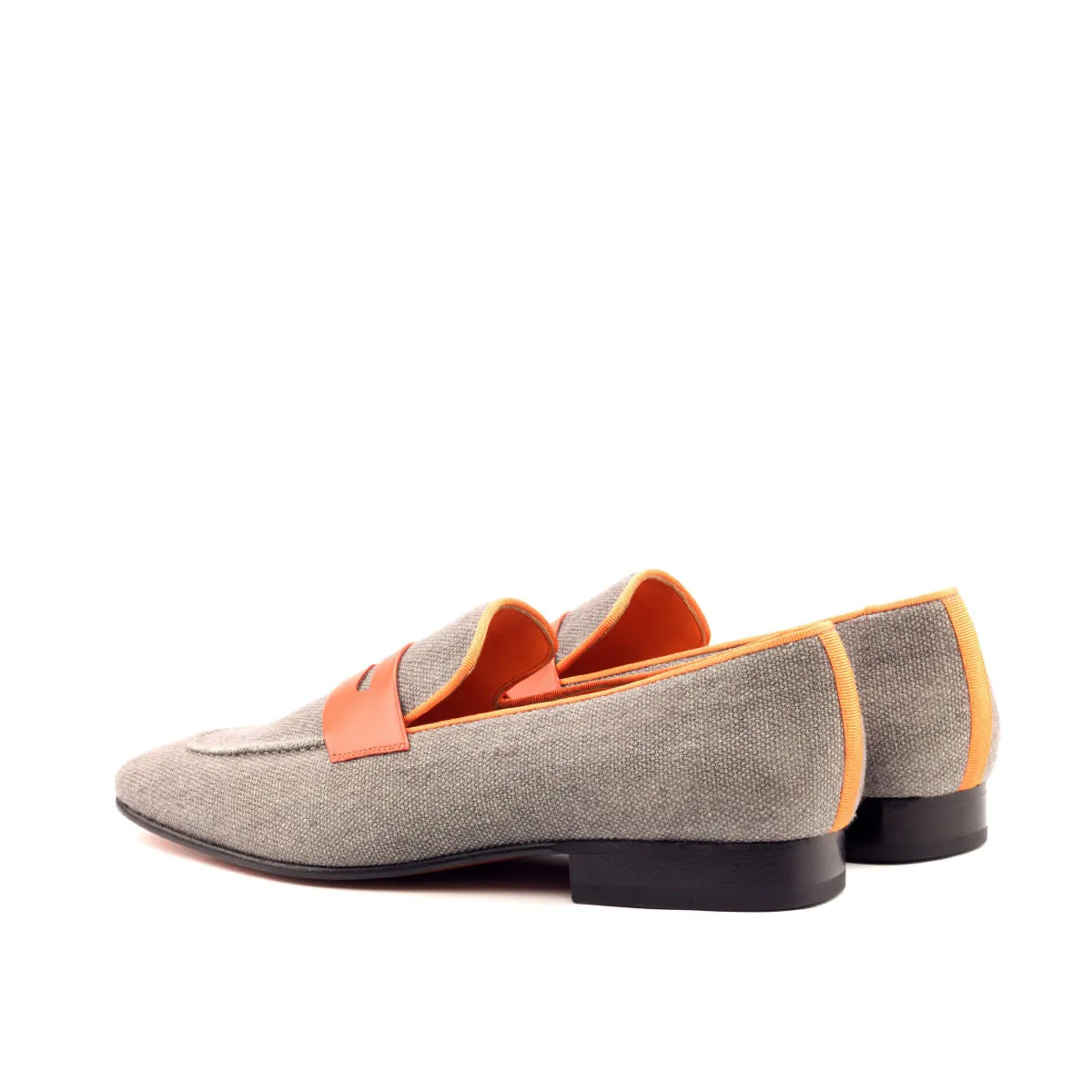 DapperFam Khalil in Grey / Orange Men's Linen & Grossgrain Slipper