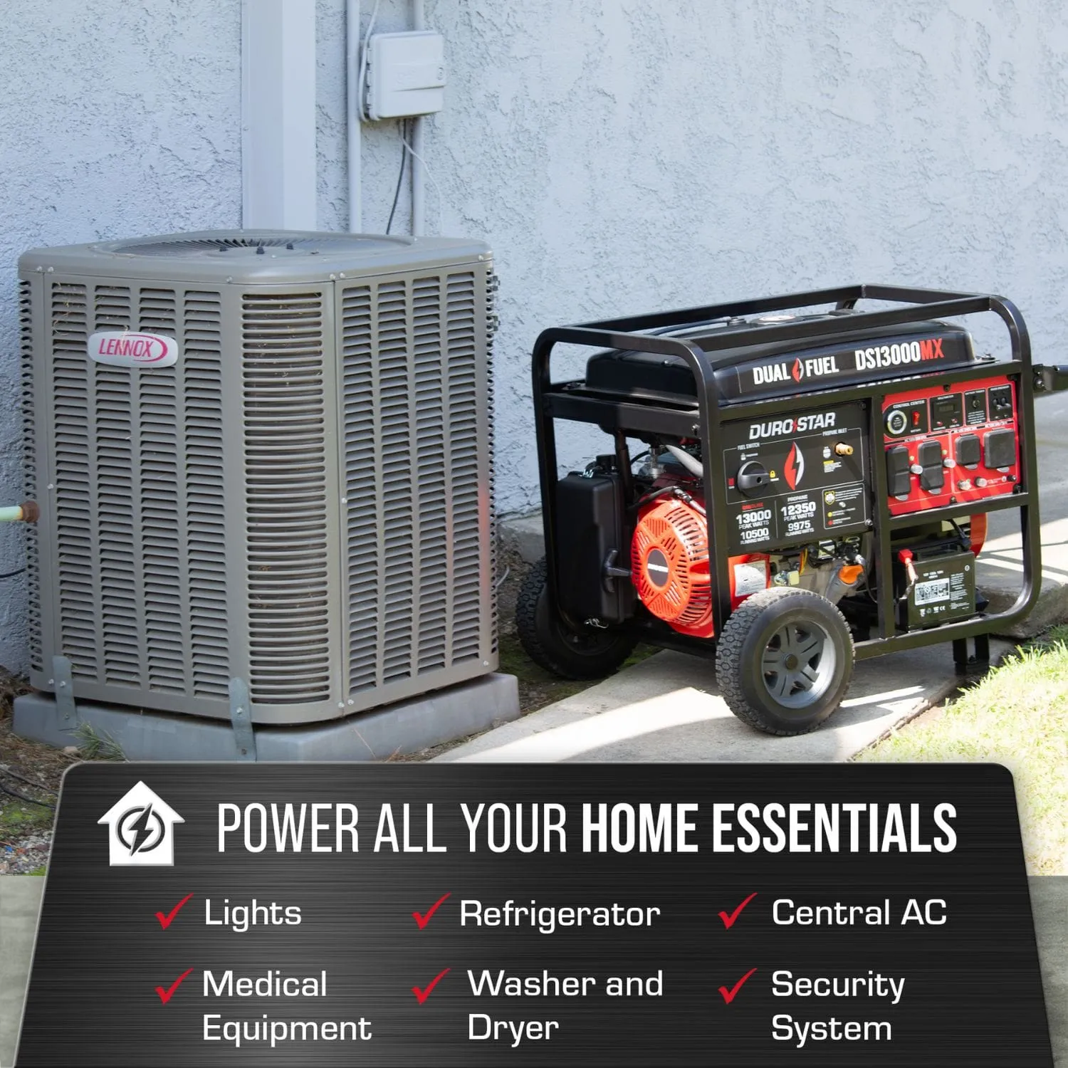 DuroStar DS13000MX Dual Fuel Portable Generator w/ CO Alert | 13,000 Watts