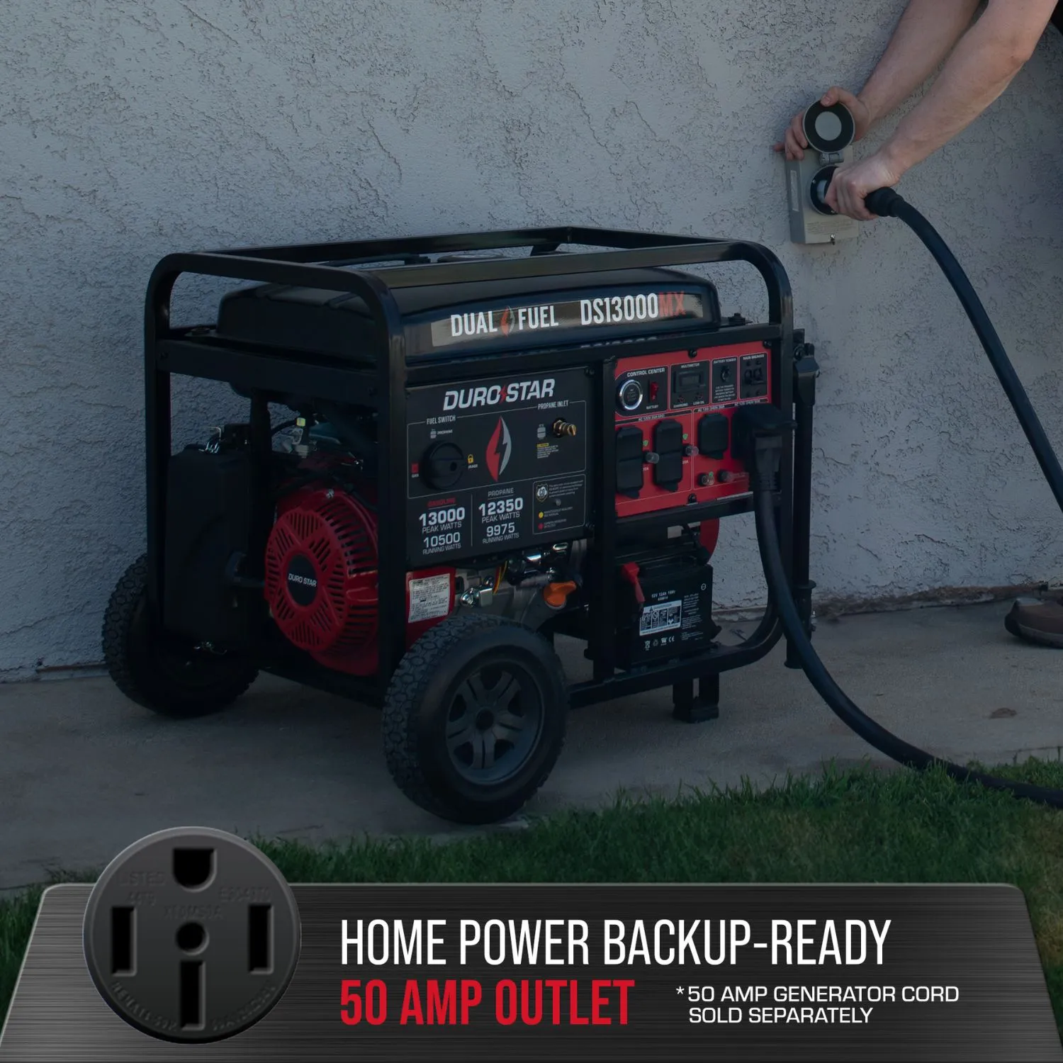 DuroStar DS13000MX Dual Fuel Portable Generator w/ CO Alert | 13,000 Watts