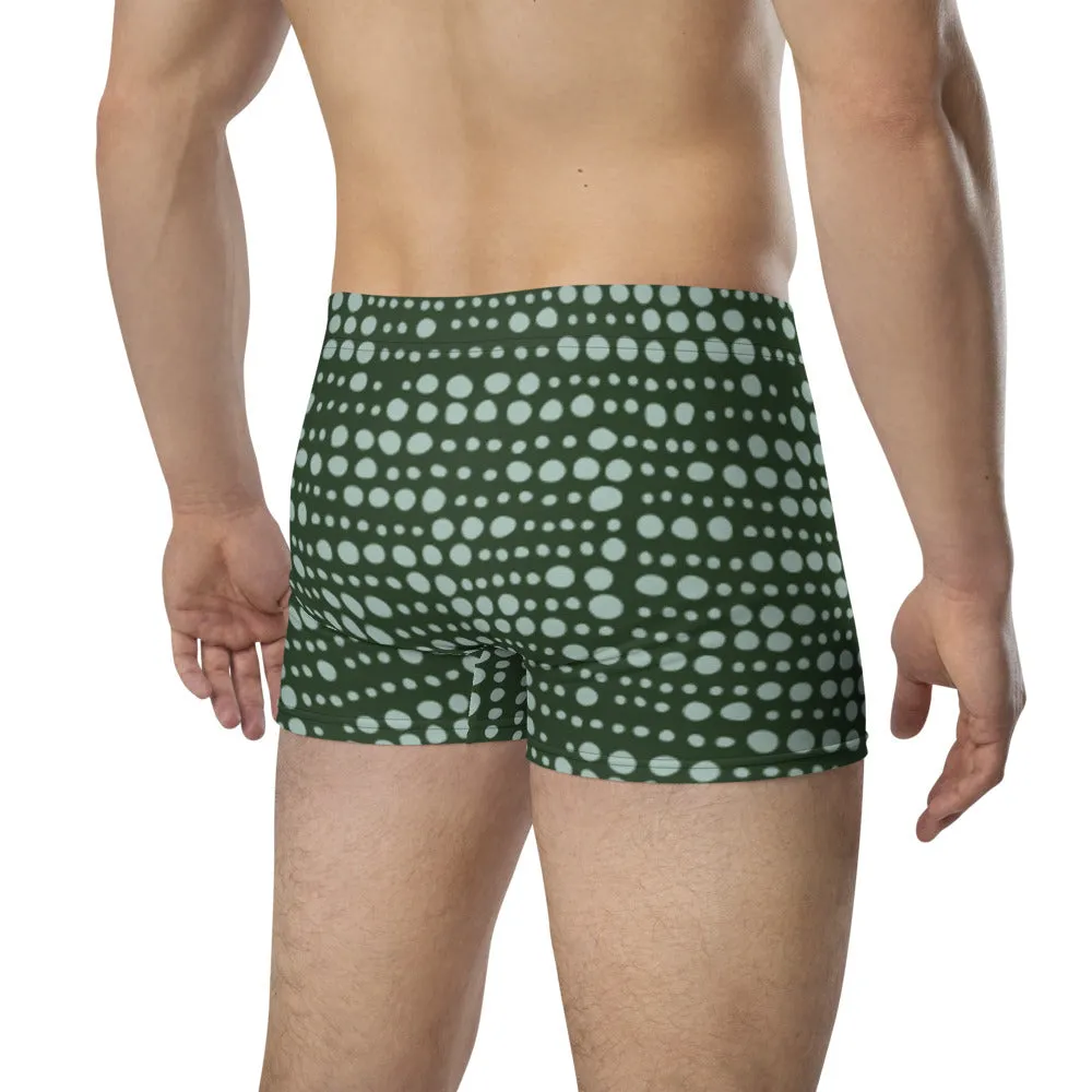 Green Pattern Men's Boxer Briefs, Dotted Designer Premium Elastic Underwear For Men - Made in USA/EU/MX