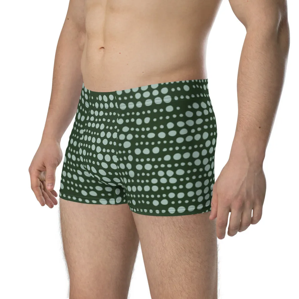 Green Pattern Men's Boxer Briefs, Dotted Designer Premium Elastic Underwear For Men - Made in USA/EU/MX