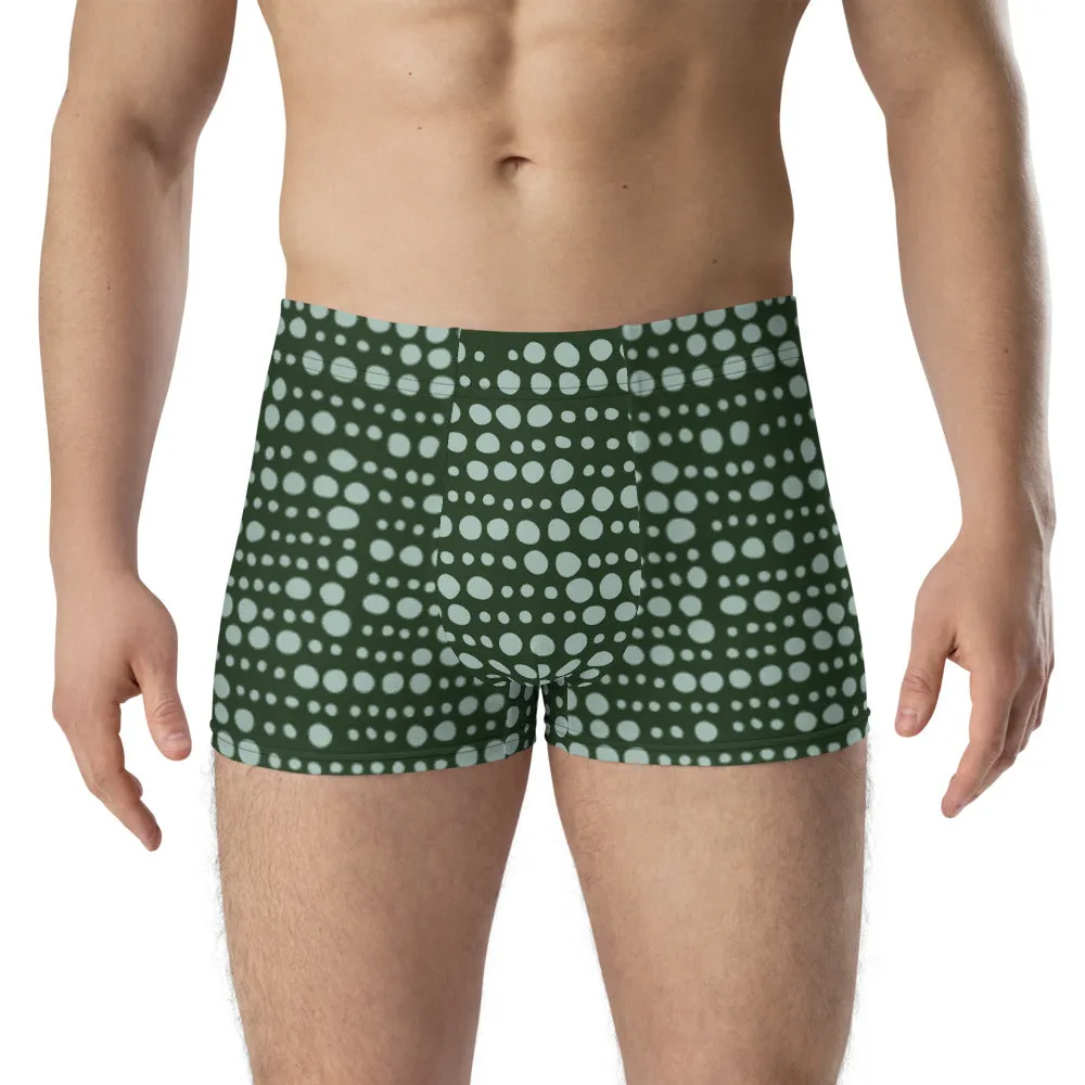 Green Pattern Men's Boxer Briefs, Dotted Designer Premium Elastic Underwear For Men - Made in USA/EU/MX