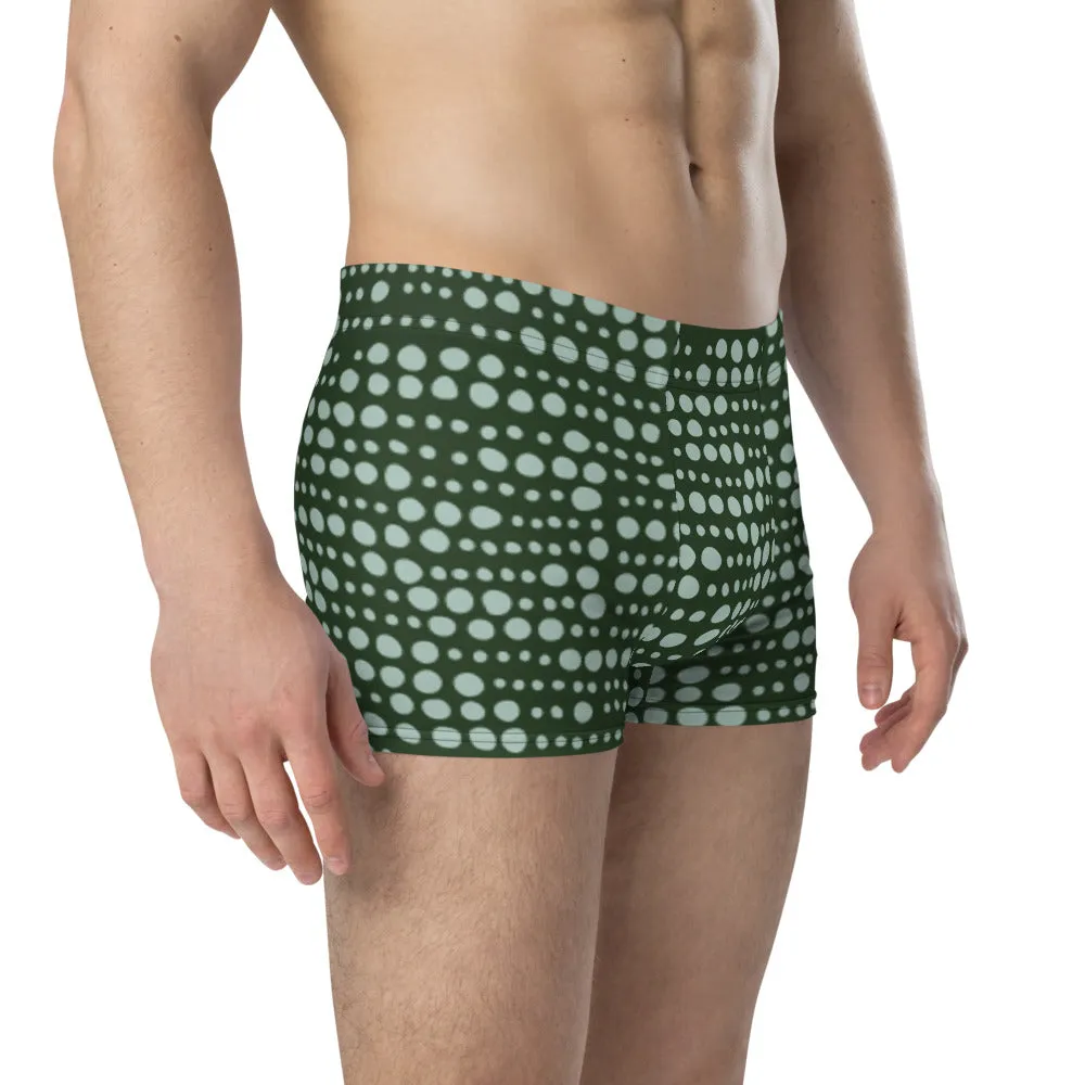 Green Pattern Men's Boxer Briefs, Dotted Designer Premium Elastic Underwear For Men - Made in USA/EU/MX