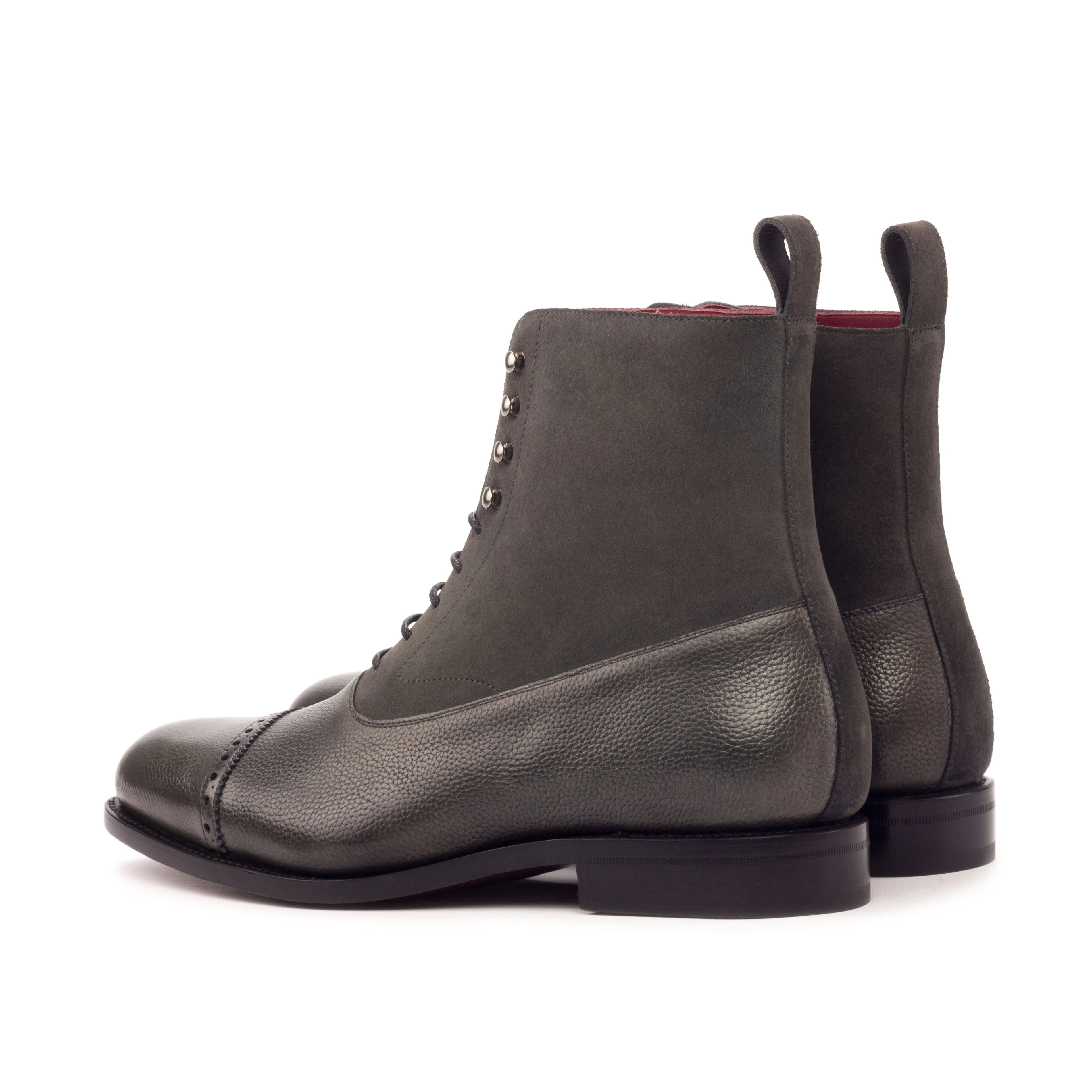 Grey Full-Grain Leather & Suede Balmoral Boots