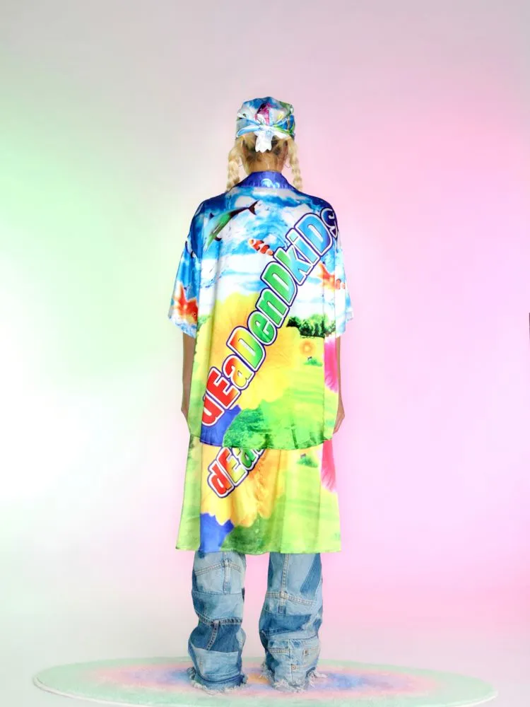 Hawaiian Graffiti Printed Vacation Silk Shirt【s0000007152】