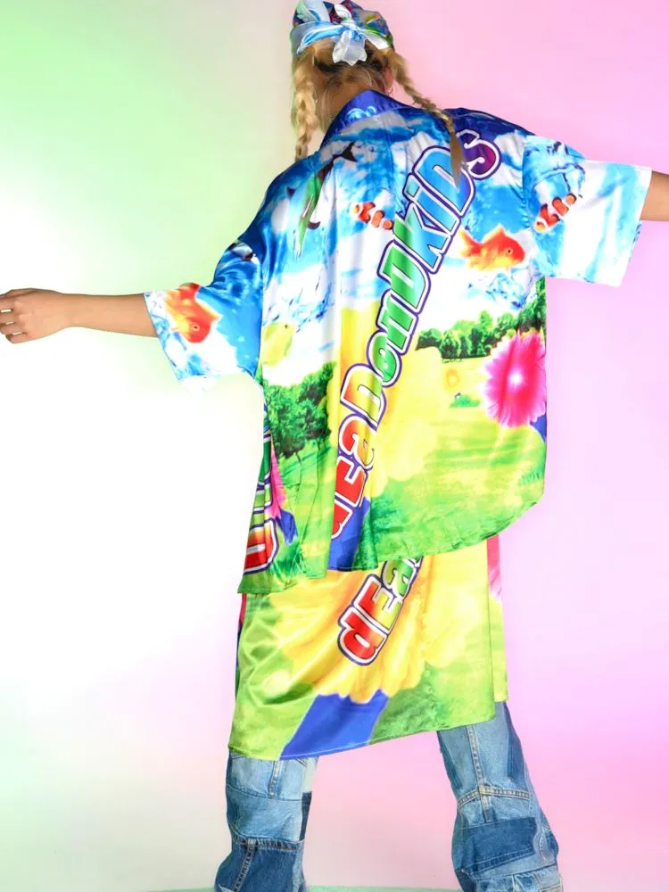 Hawaiian Graffiti Printed Vacation Silk Shirt【s0000007152】