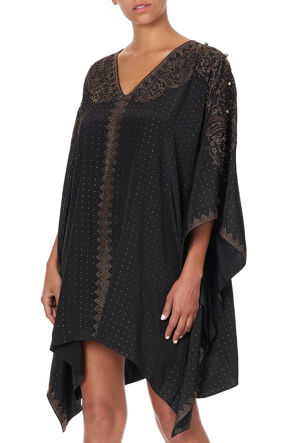 KAFTAN WITH BUTTON UP SLEEVES LUXE BLACK