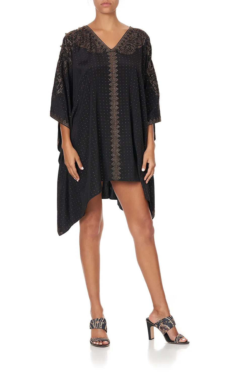 KAFTAN WITH BUTTON UP SLEEVES LUXE BLACK