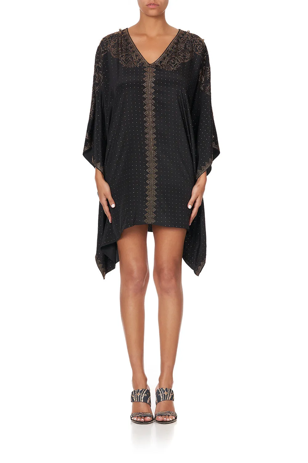 KAFTAN WITH BUTTON UP SLEEVES LUXE BLACK