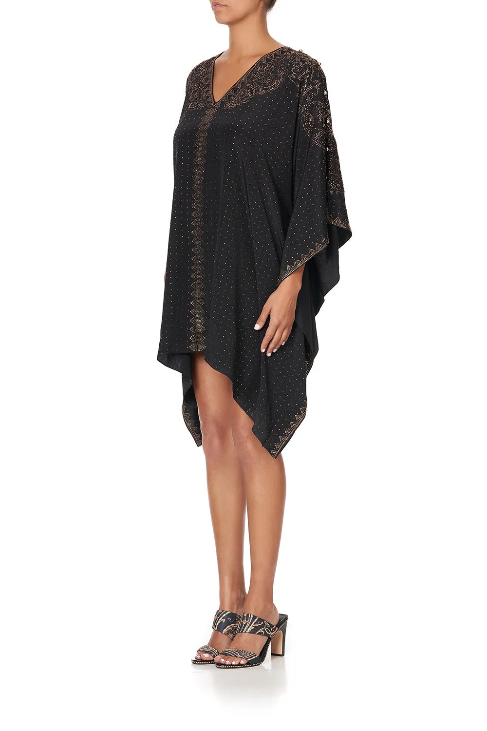 KAFTAN WITH BUTTON UP SLEEVES LUXE BLACK