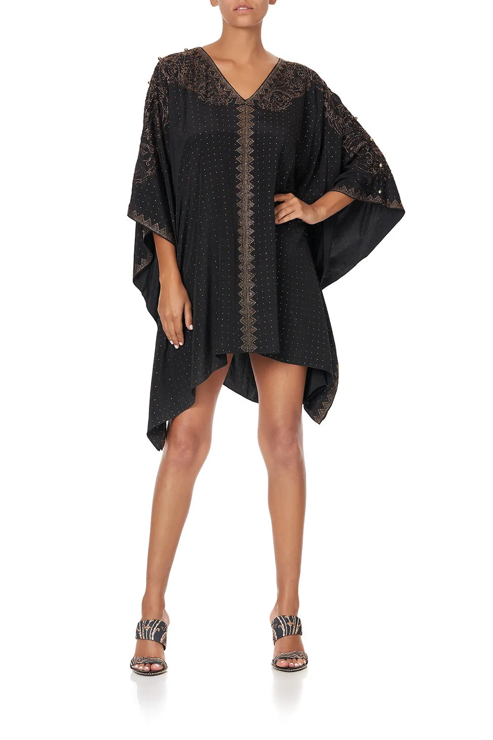 KAFTAN WITH BUTTON UP SLEEVES LUXE BLACK