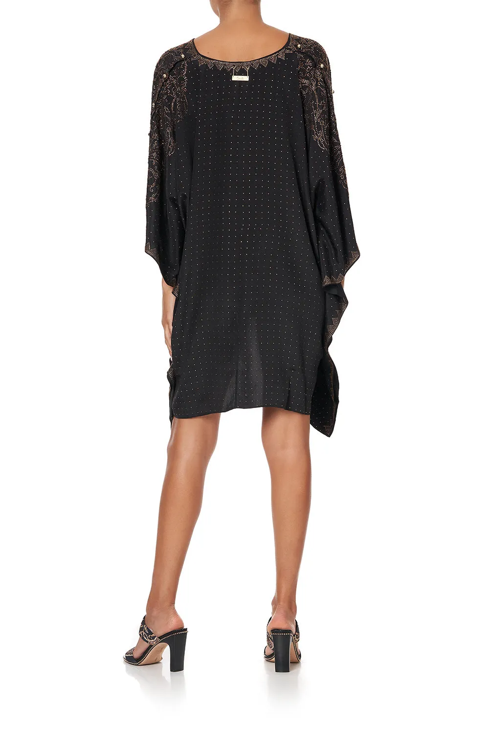 KAFTAN WITH BUTTON UP SLEEVES LUXE BLACK