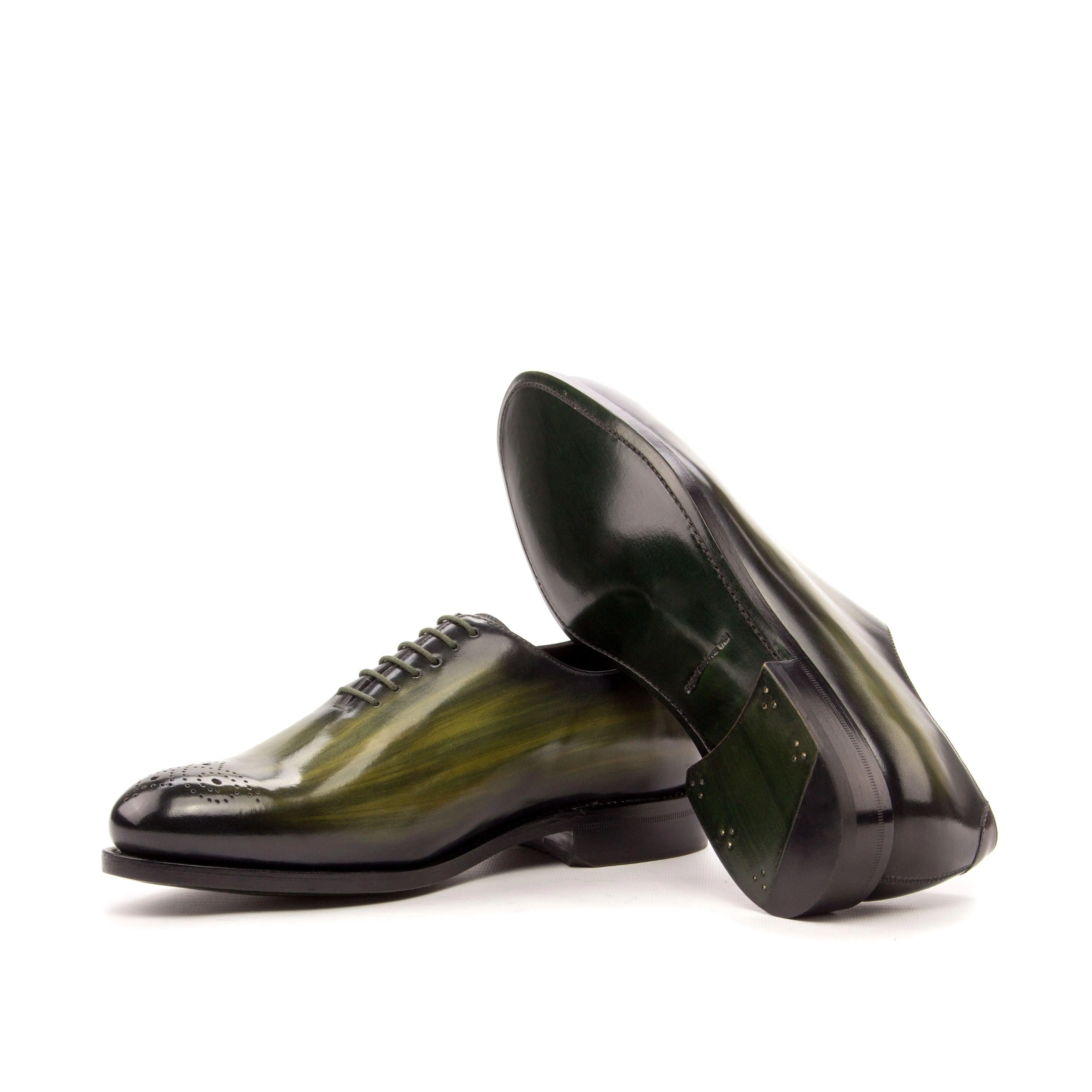 Khaki Green Patina Leather Wholecut Shoes