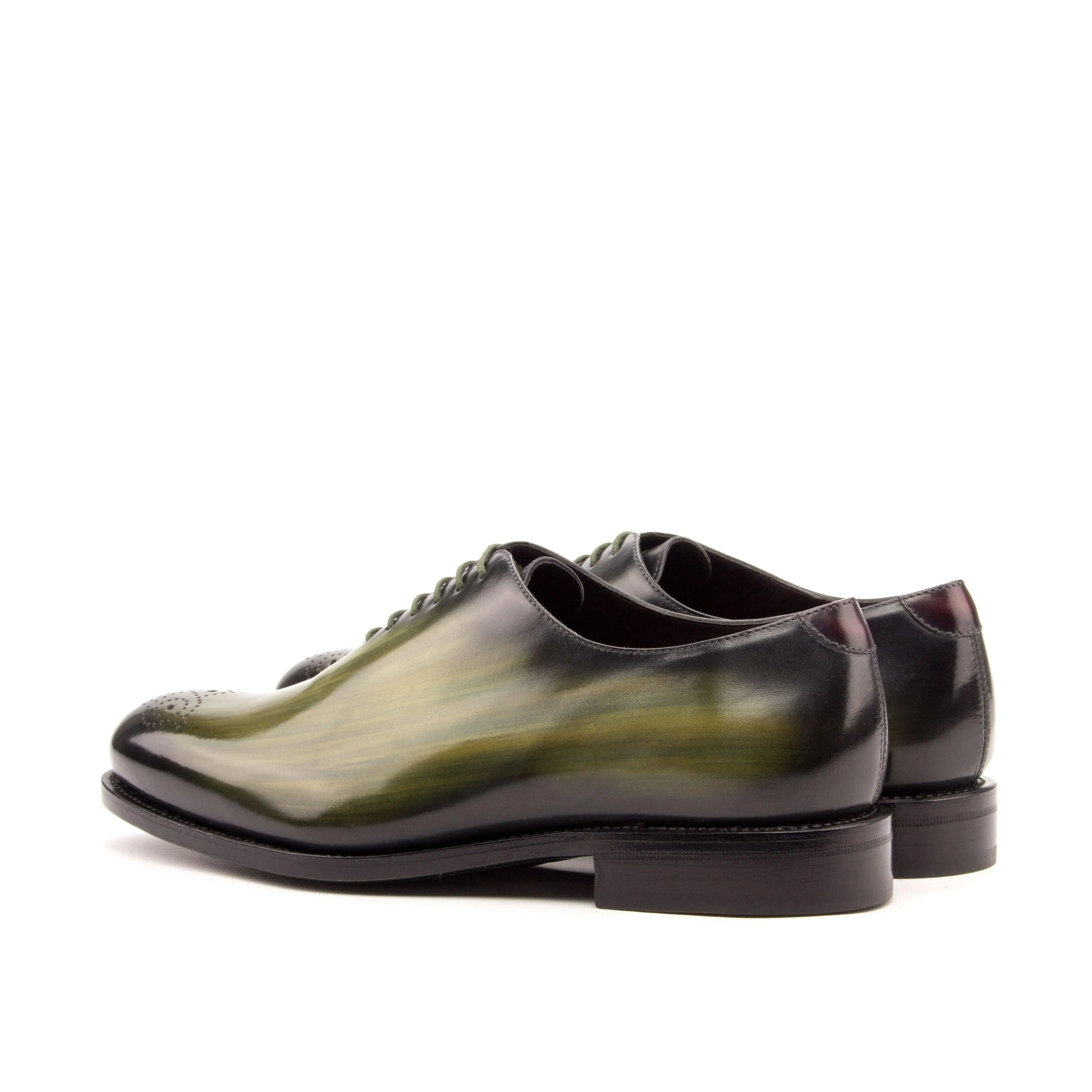 Khaki Green Patina Leather Wholecut Shoes