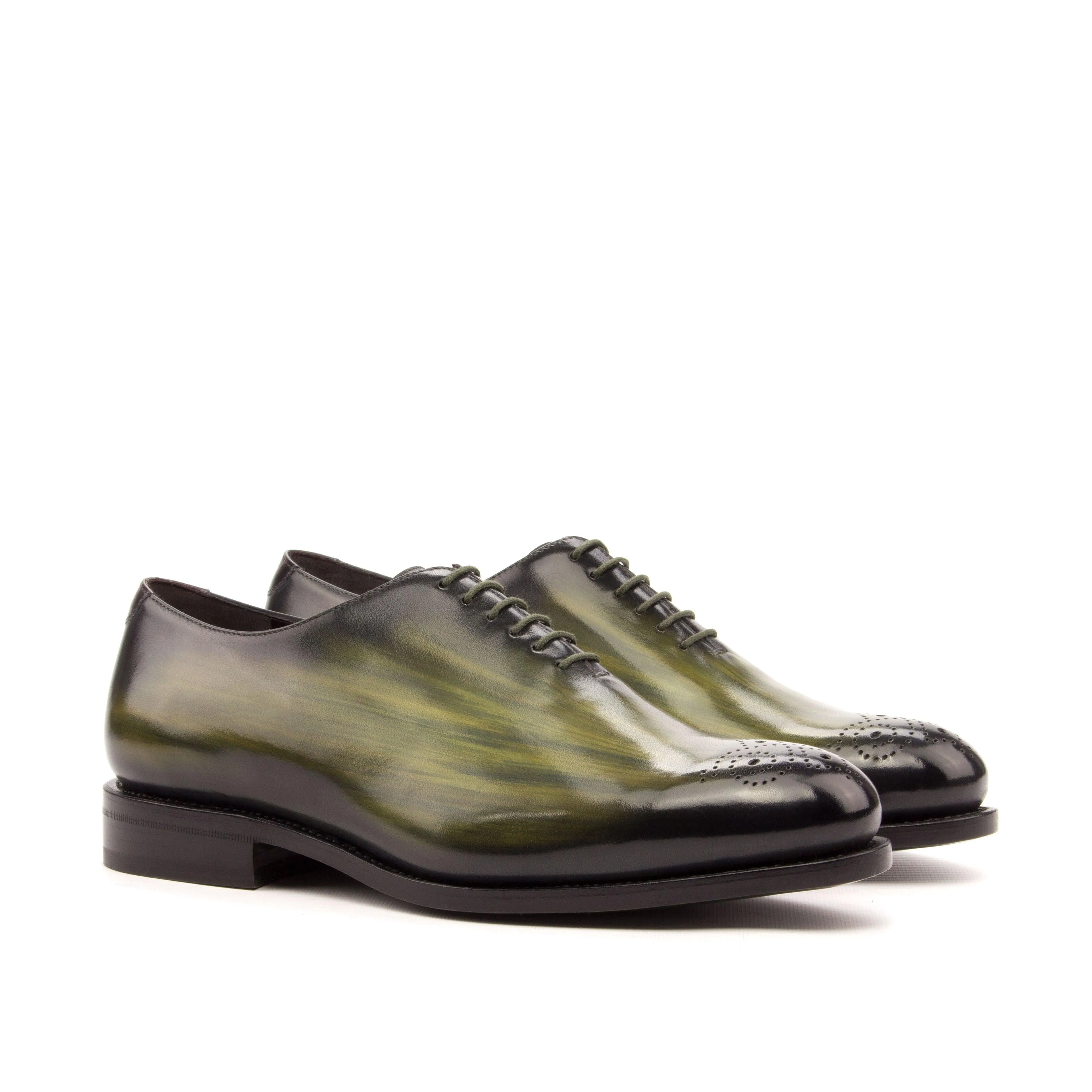 Khaki Green Patina Leather Wholecut Shoes