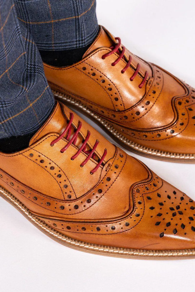 LARKIN - Mid Tan Leather Brogue Shoe