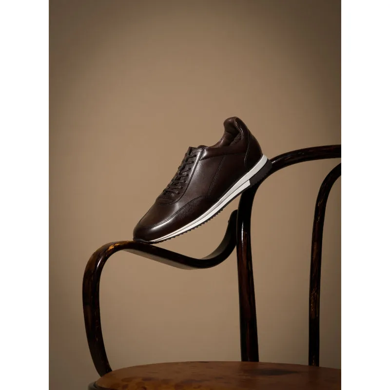 Loake Bannister Leather Mens Trainer - Dark Brown