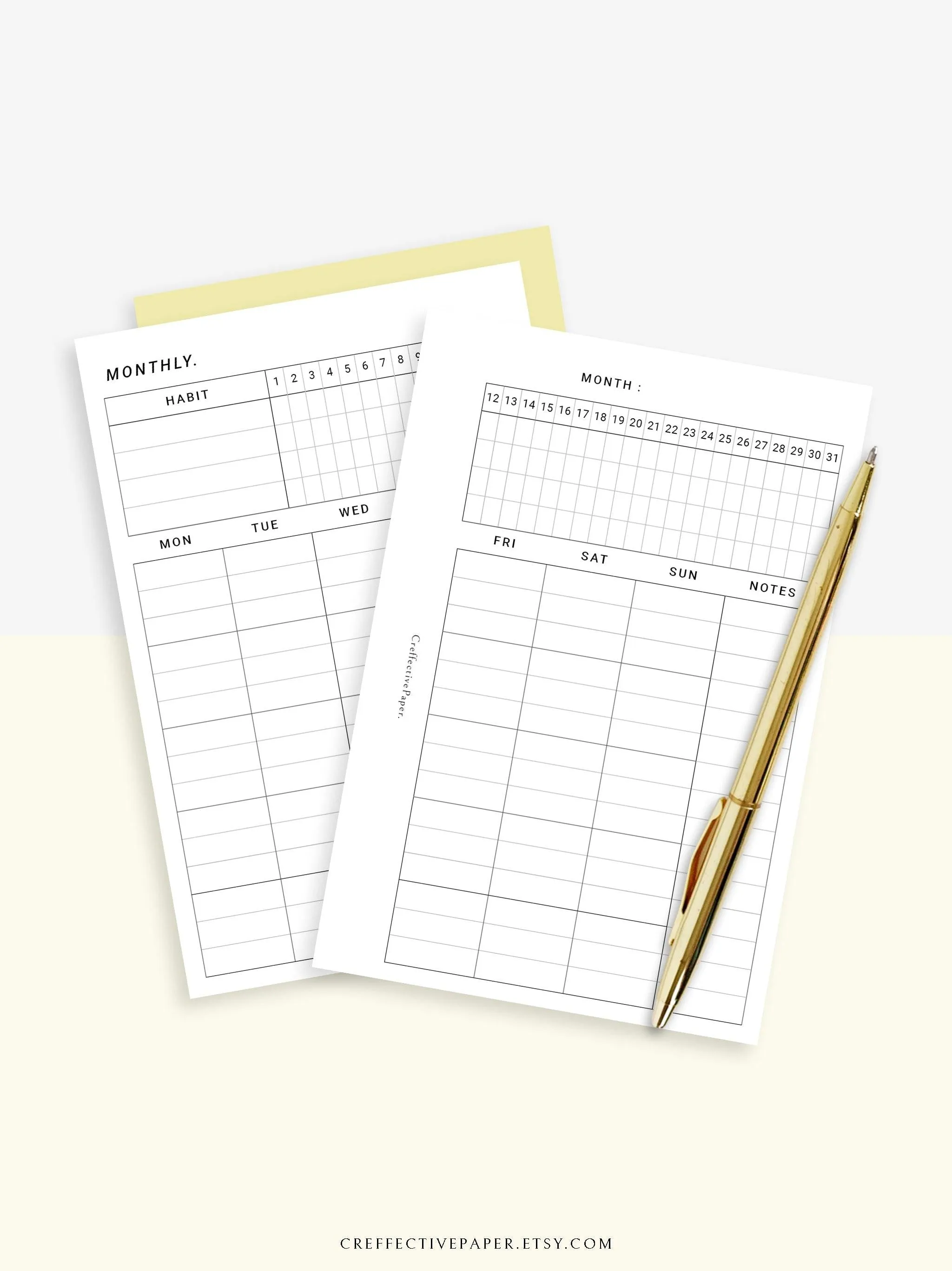 M106_L | Monthly Planner with 31 Days Habit Tracker Printable Inserts