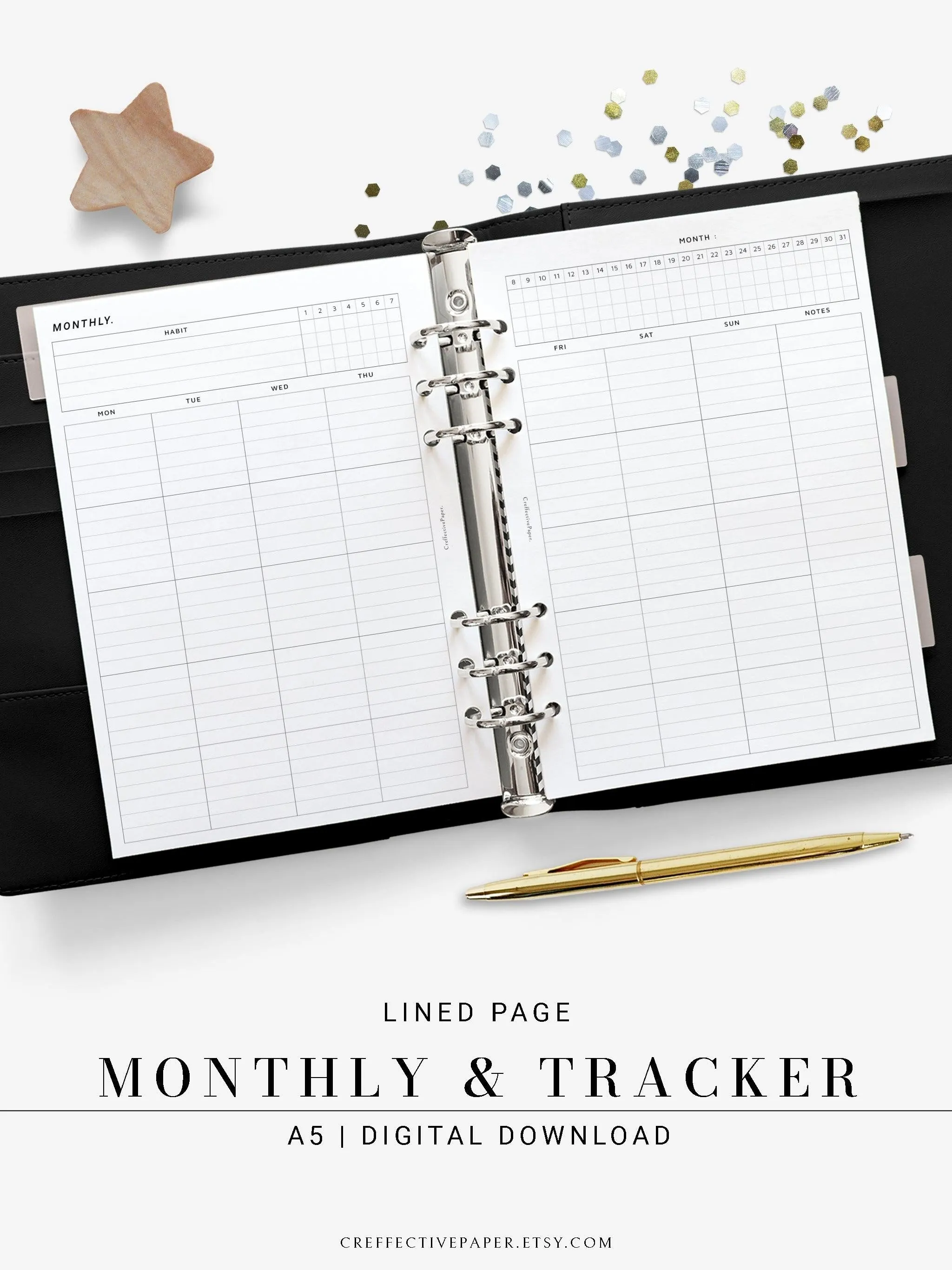 M106_L | Monthly Planner with 31 Days Habit Tracker Printable Inserts