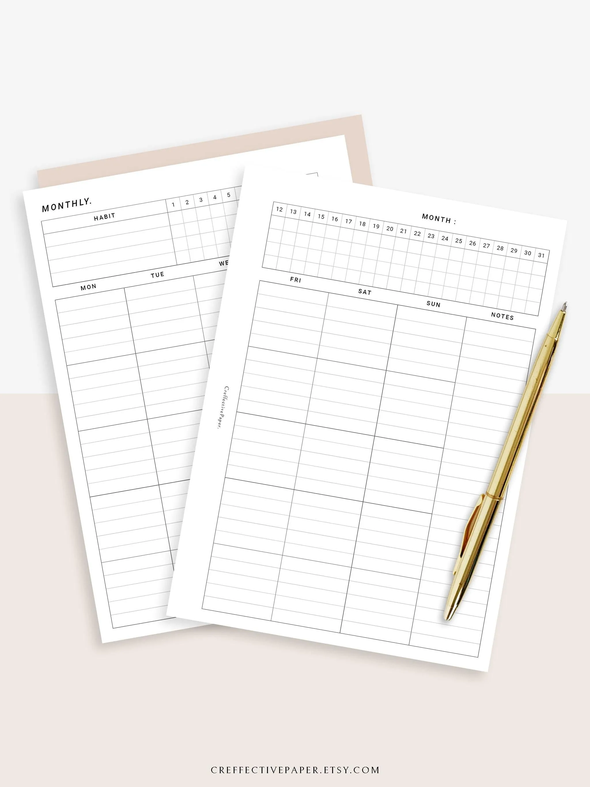 M106_L | Monthly Planner with 31 Days Habit Tracker Printable Inserts