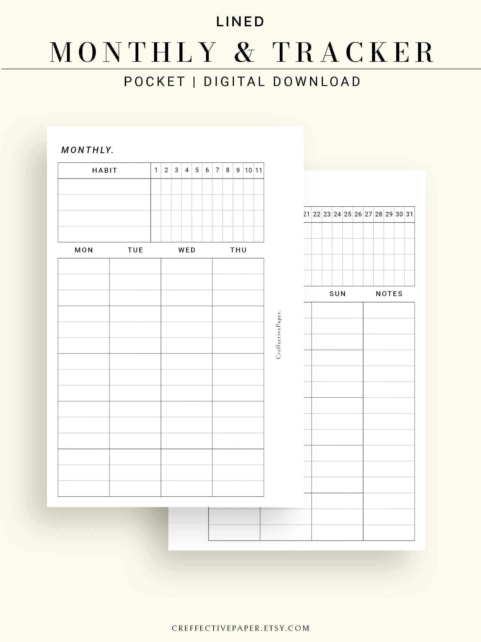 M106_L | Monthly Planner with 31 Days Habit Tracker Printable Inserts