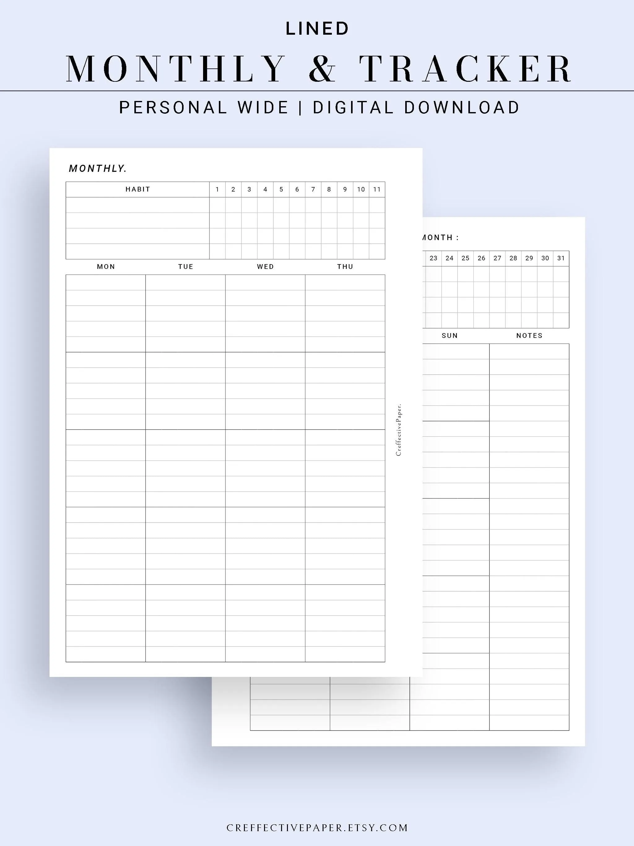 M106_L | Monthly Planner with 31 Days Habit Tracker Printable Inserts