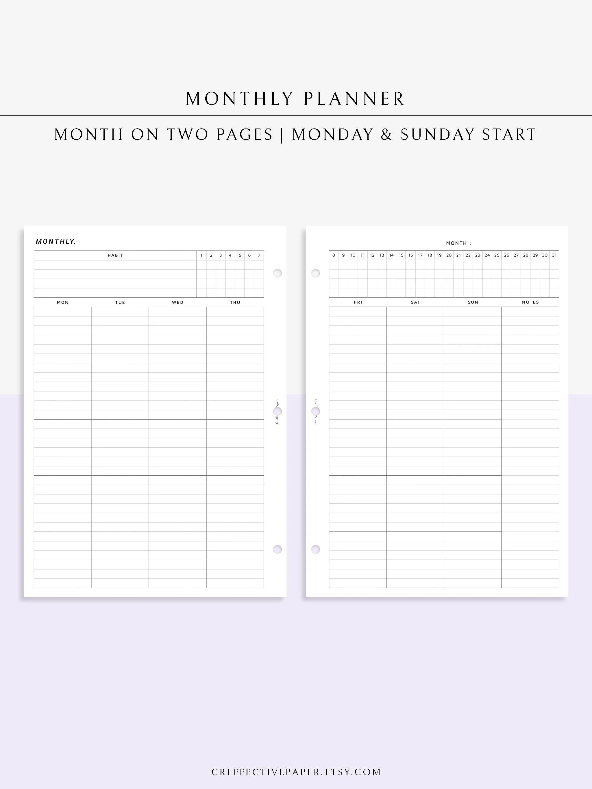 M106_L | Monthly Planner with 31 Days Habit Tracker Printable Inserts