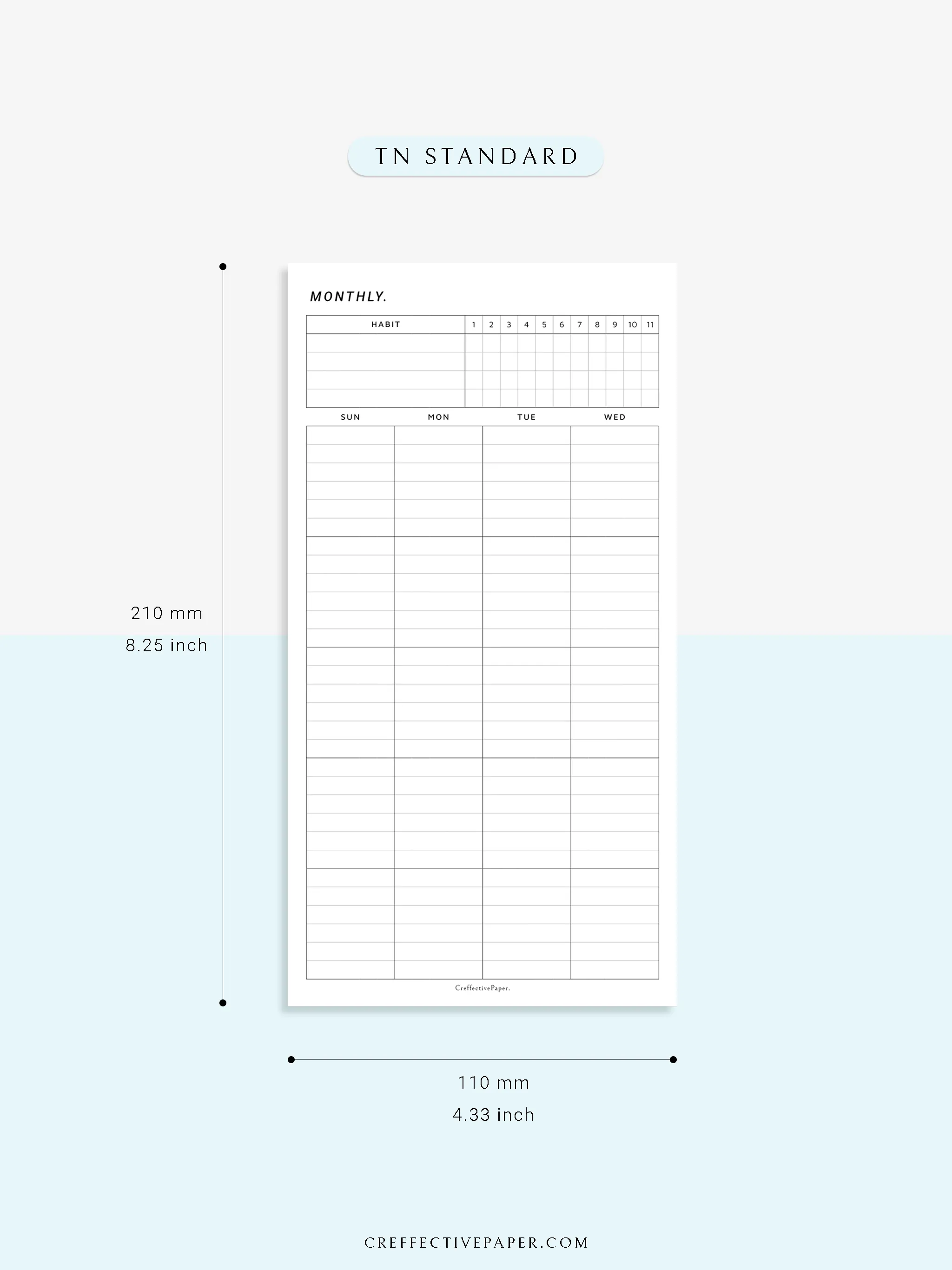 M106_L | Monthly Planner with 31 Days Habit Tracker Printable Inserts