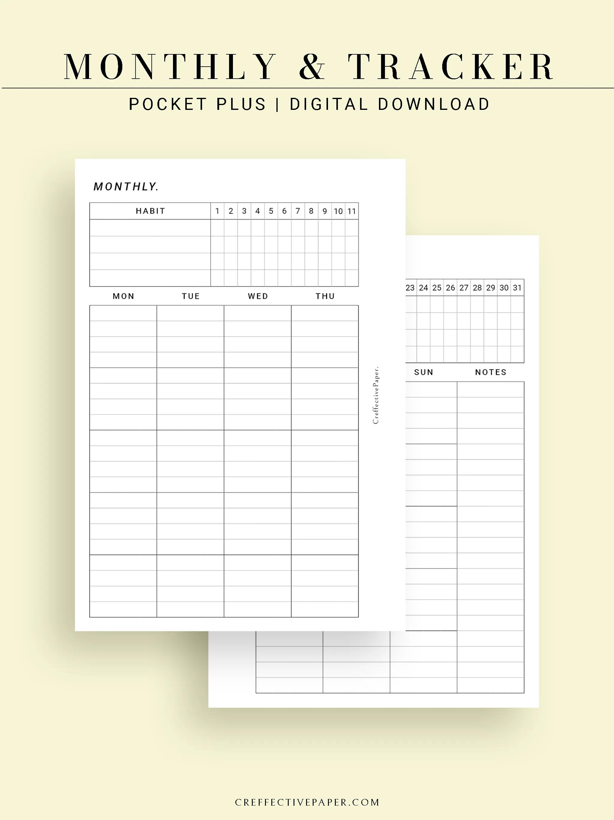 M106_L | Monthly Planner with 31 Days Habit Tracker Printable Inserts