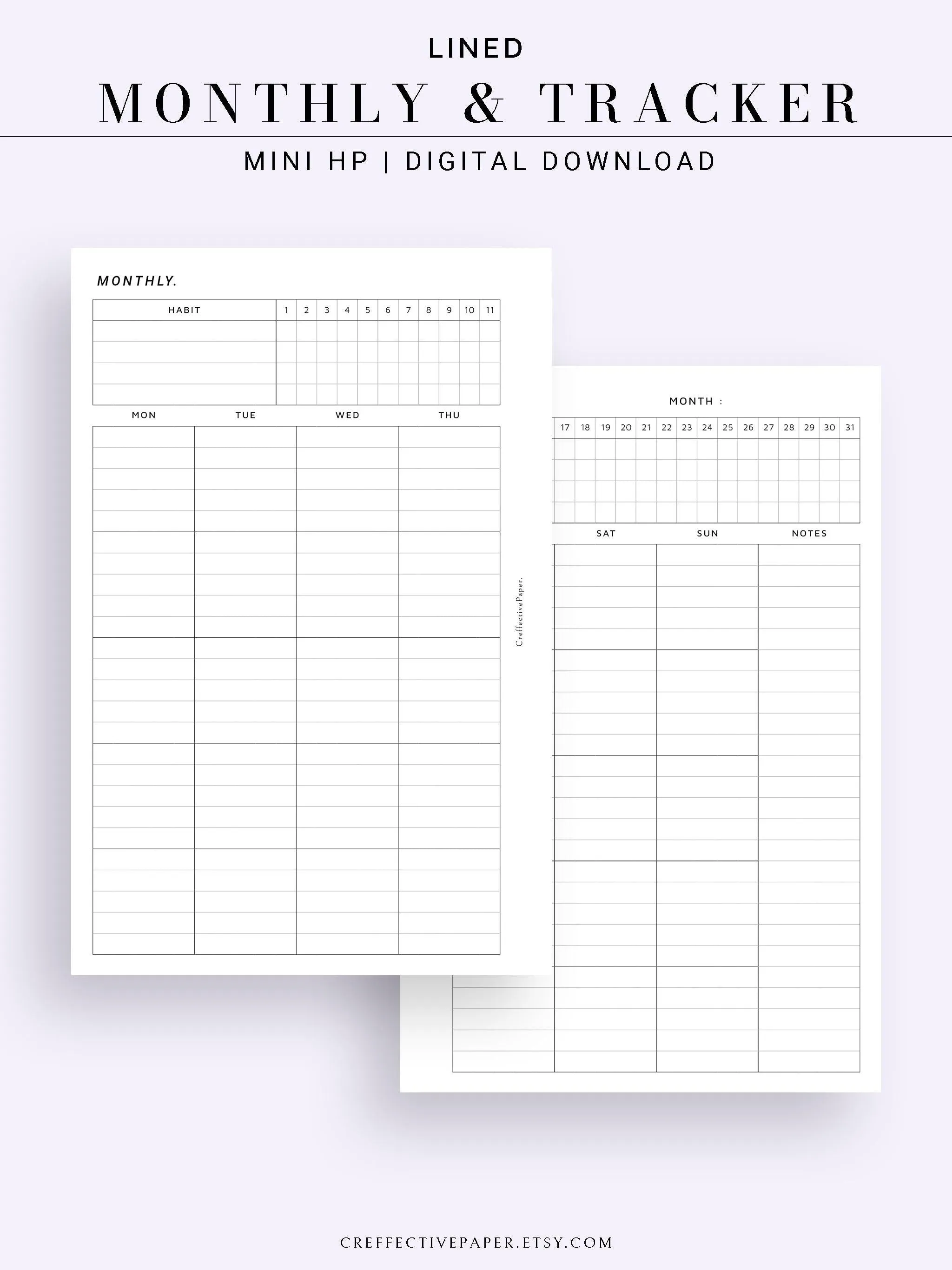 M106_L | Monthly Planner with 31 Days Habit Tracker Printable Inserts