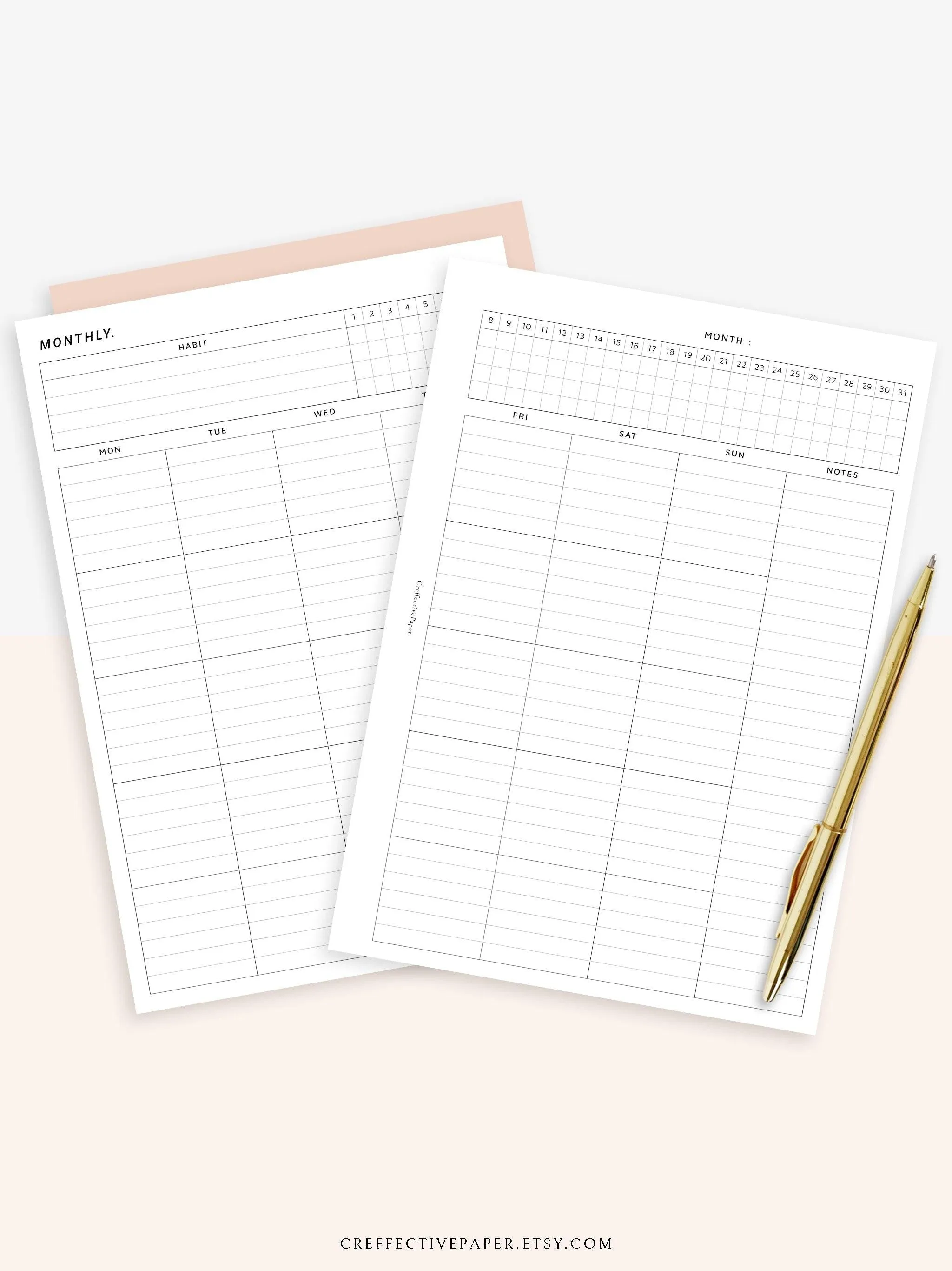 M106_L | Monthly Planner with 31 Days Habit Tracker Printable Inserts