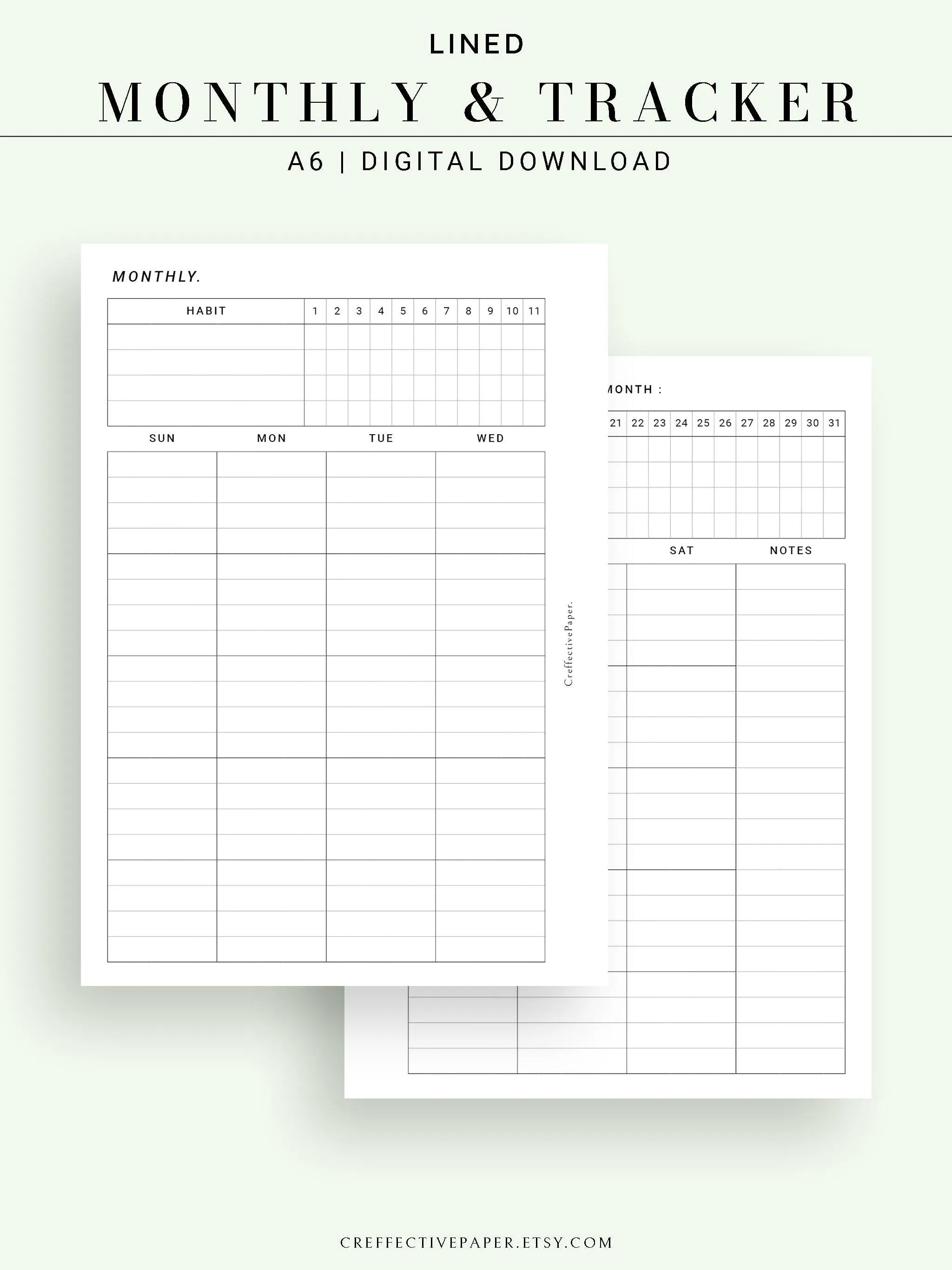 M106_L | Monthly Planner with 31 Days Habit Tracker Printable Inserts