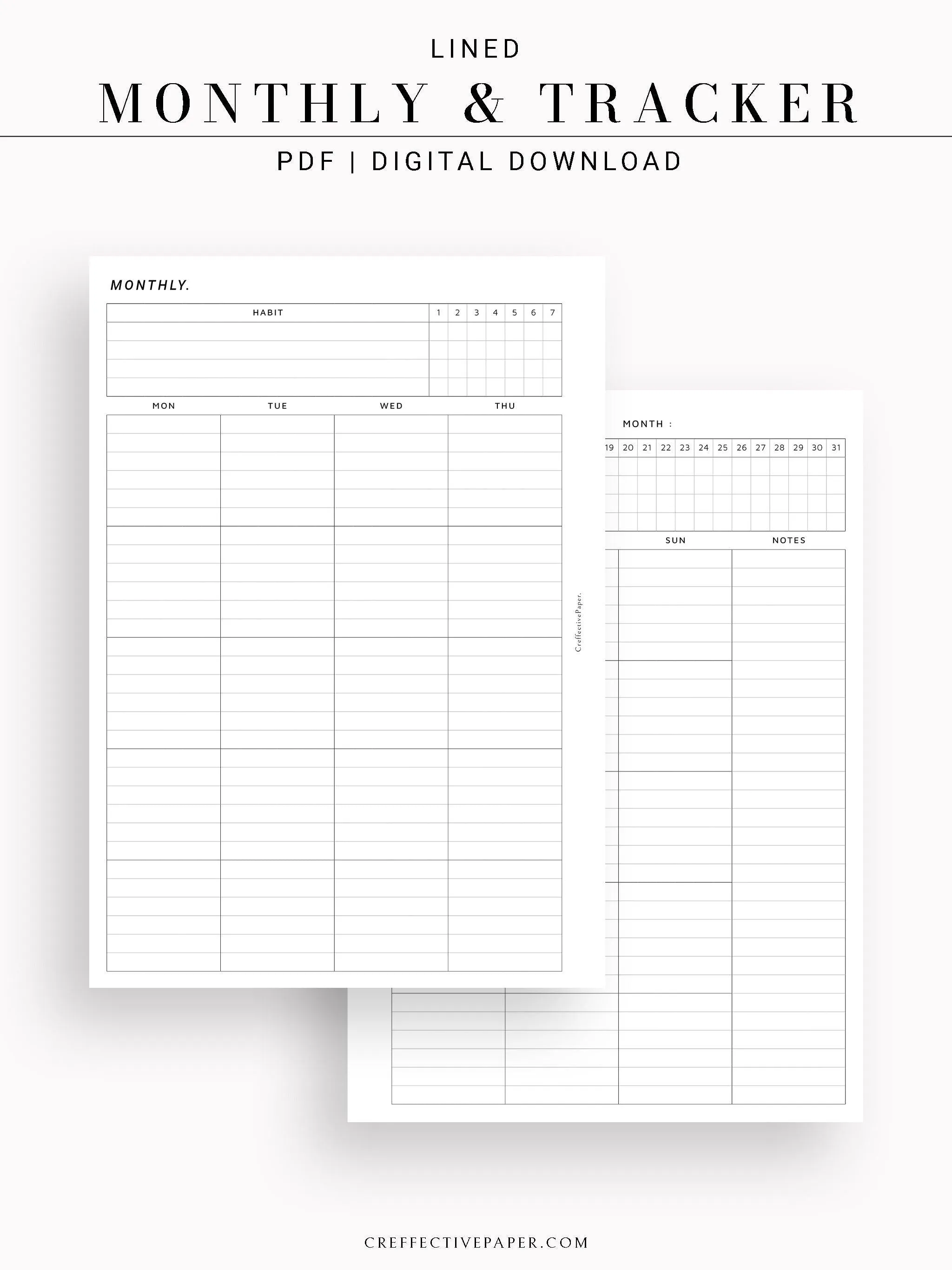 M106_L | Monthly Planner with 31 Days Habit Tracker Printable Inserts