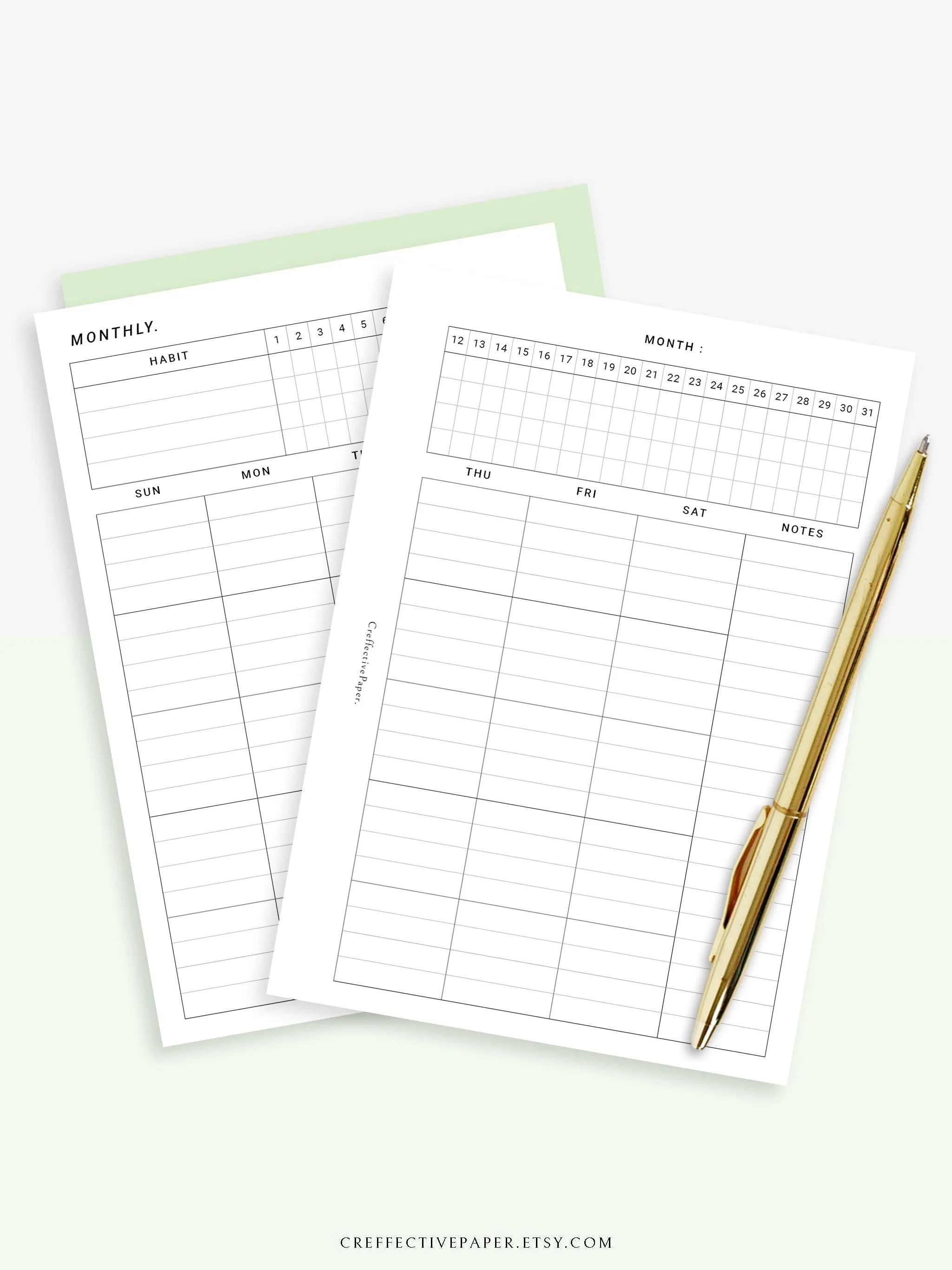 M106_L | Monthly Planner with 31 Days Habit Tracker Printable Inserts