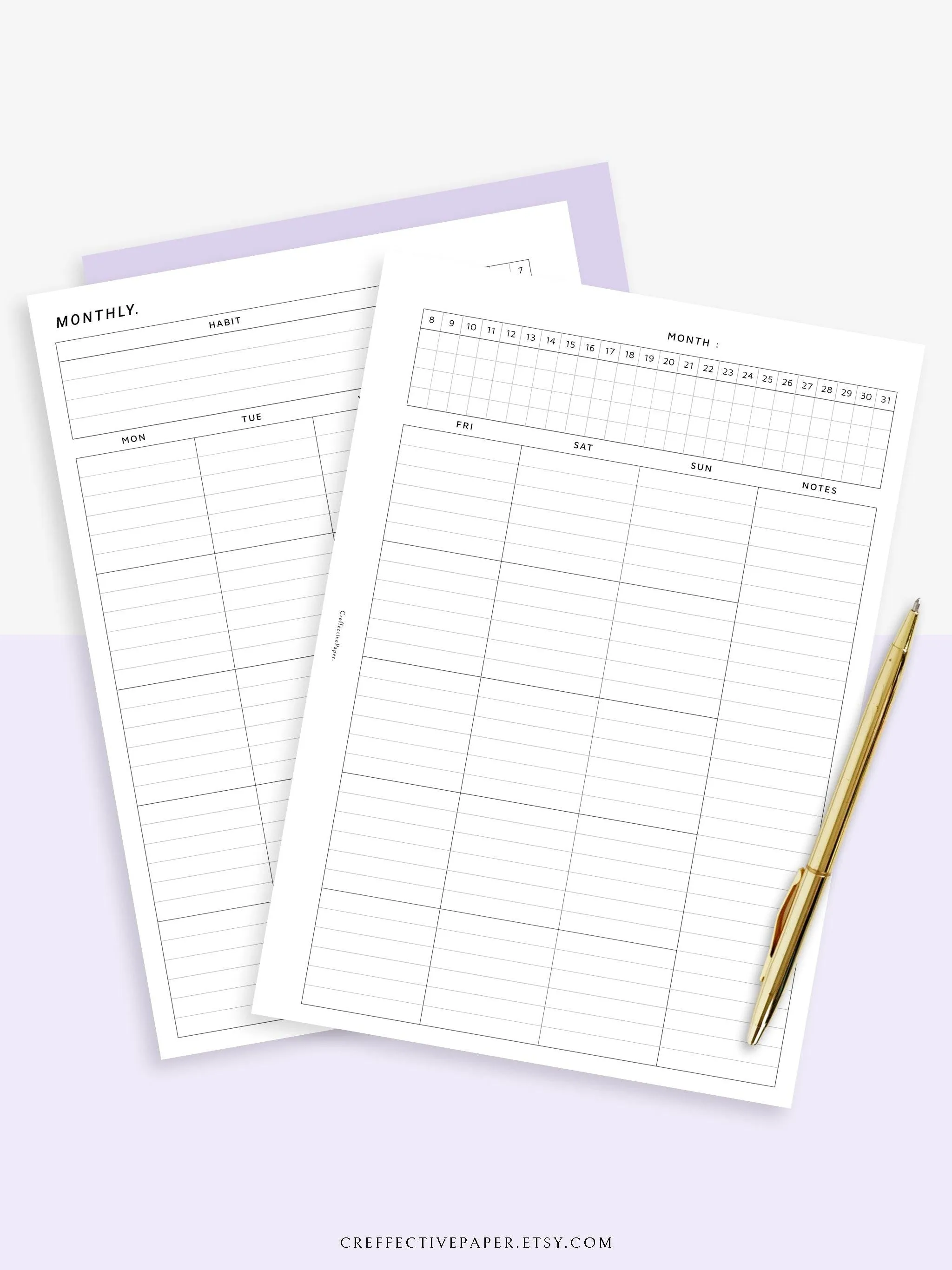 M106_L | Monthly Planner with 31 Days Habit Tracker Printable Inserts