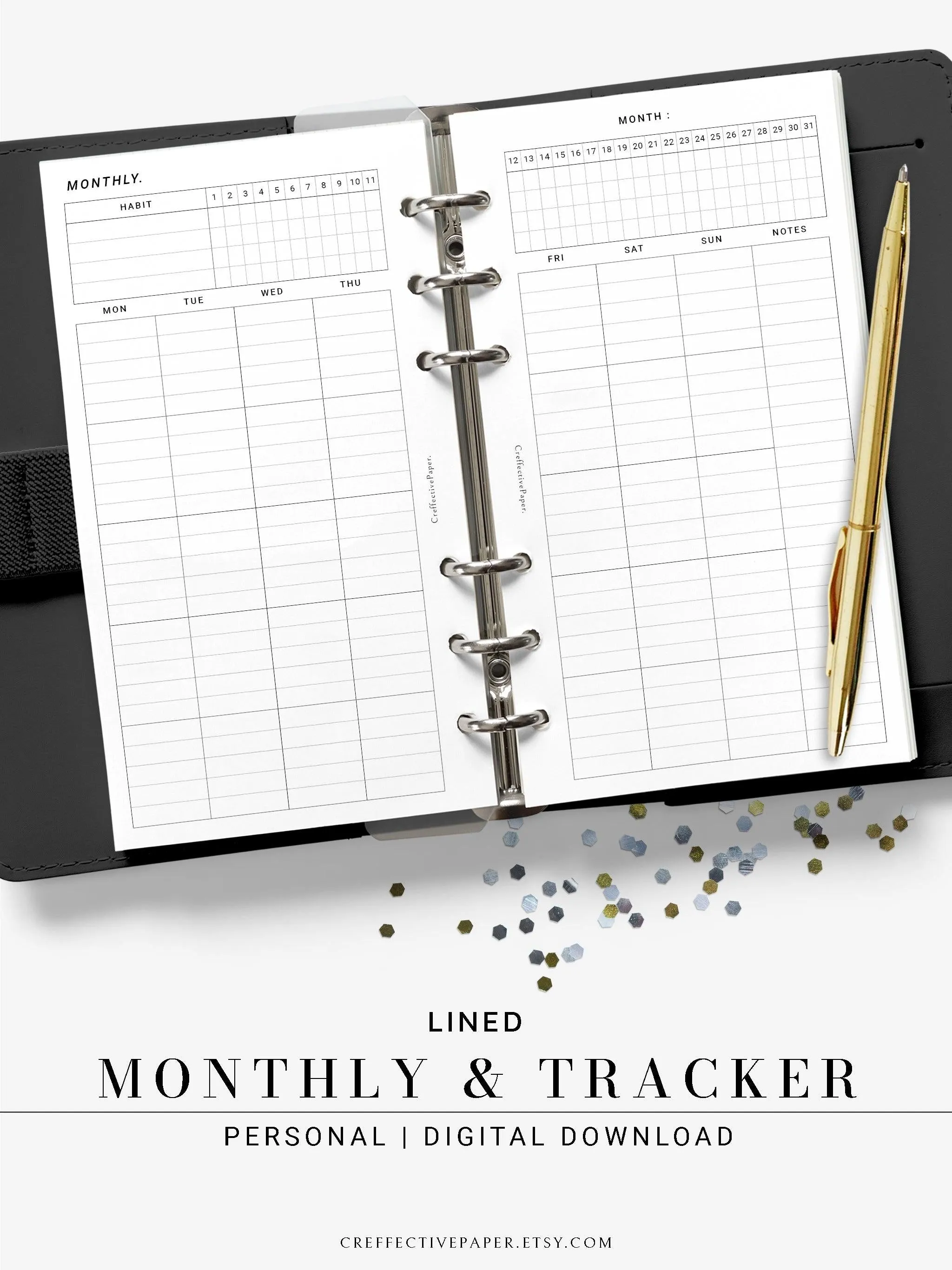 M106_L | Monthly Planner with 31 Days Habit Tracker Printable Inserts