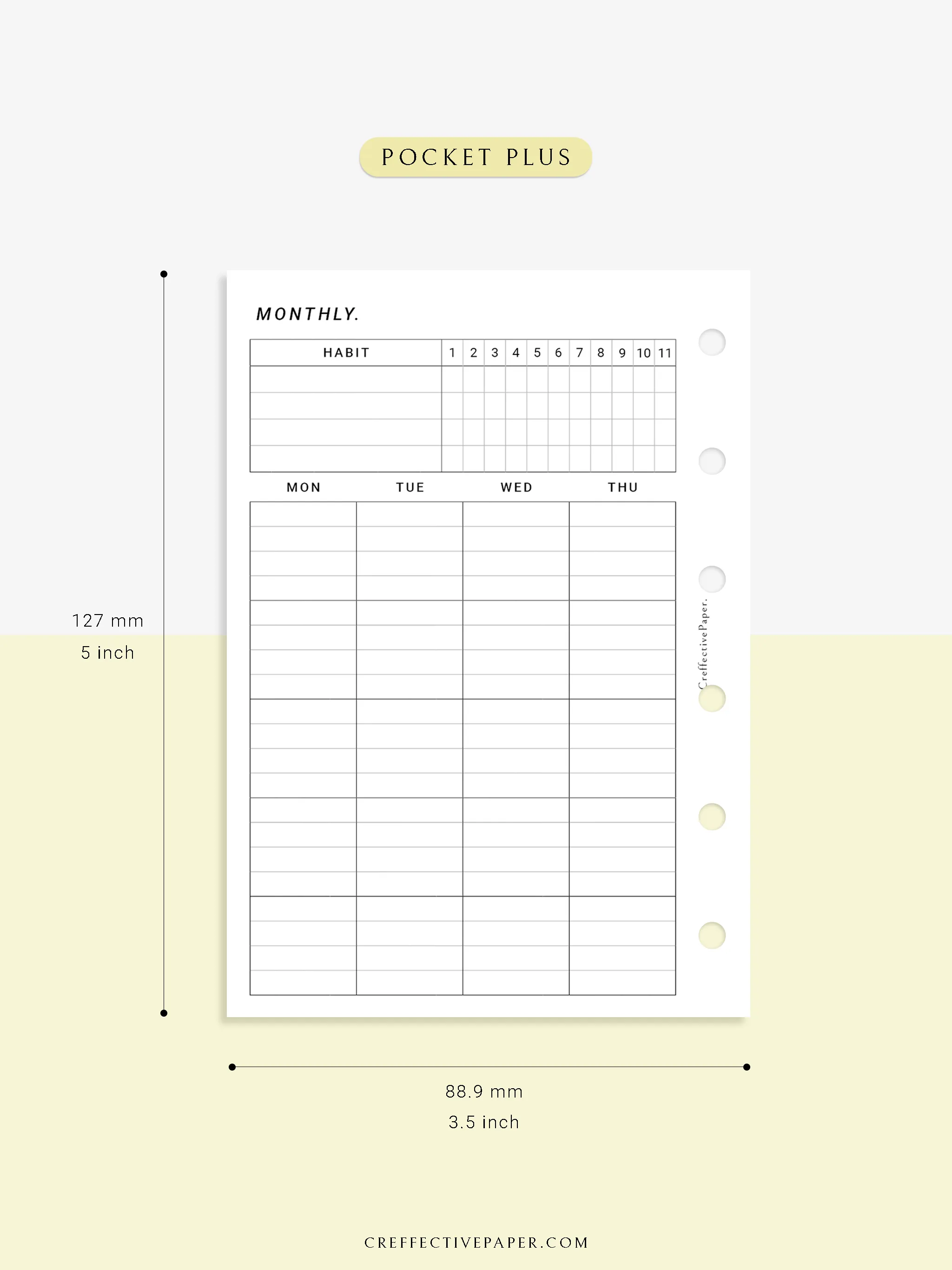 M106_L | Monthly Planner with 31 Days Habit Tracker Printable Inserts