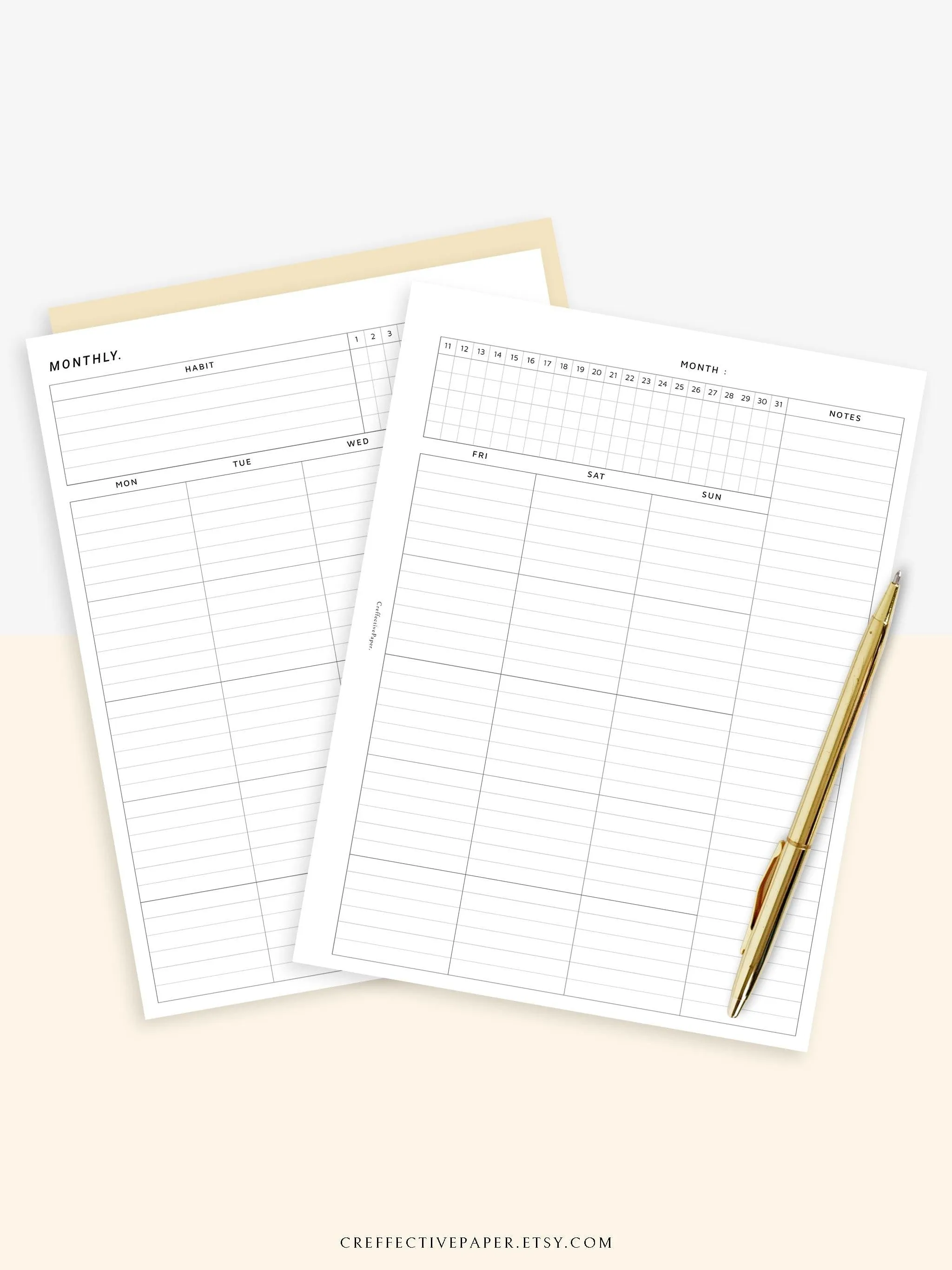 M106_L | Monthly Planner with 31 Days Habit Tracker Printable Inserts