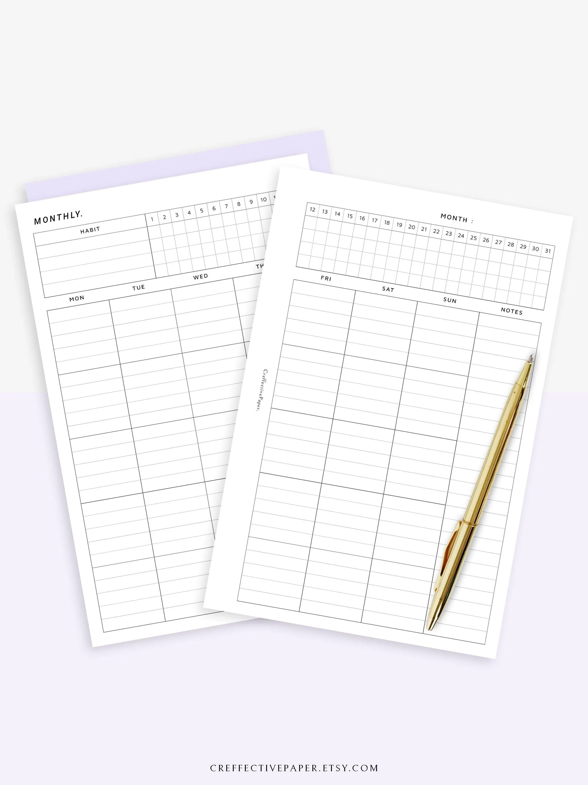 M106_L | Monthly Planner with 31 Days Habit Tracker Printable Inserts