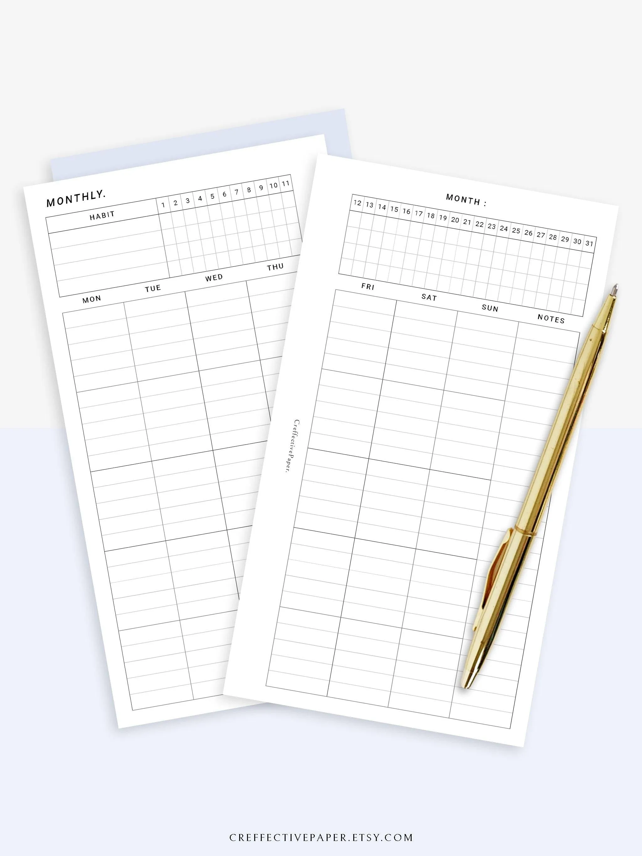 M106_L | Monthly Planner with 31 Days Habit Tracker Printable Inserts