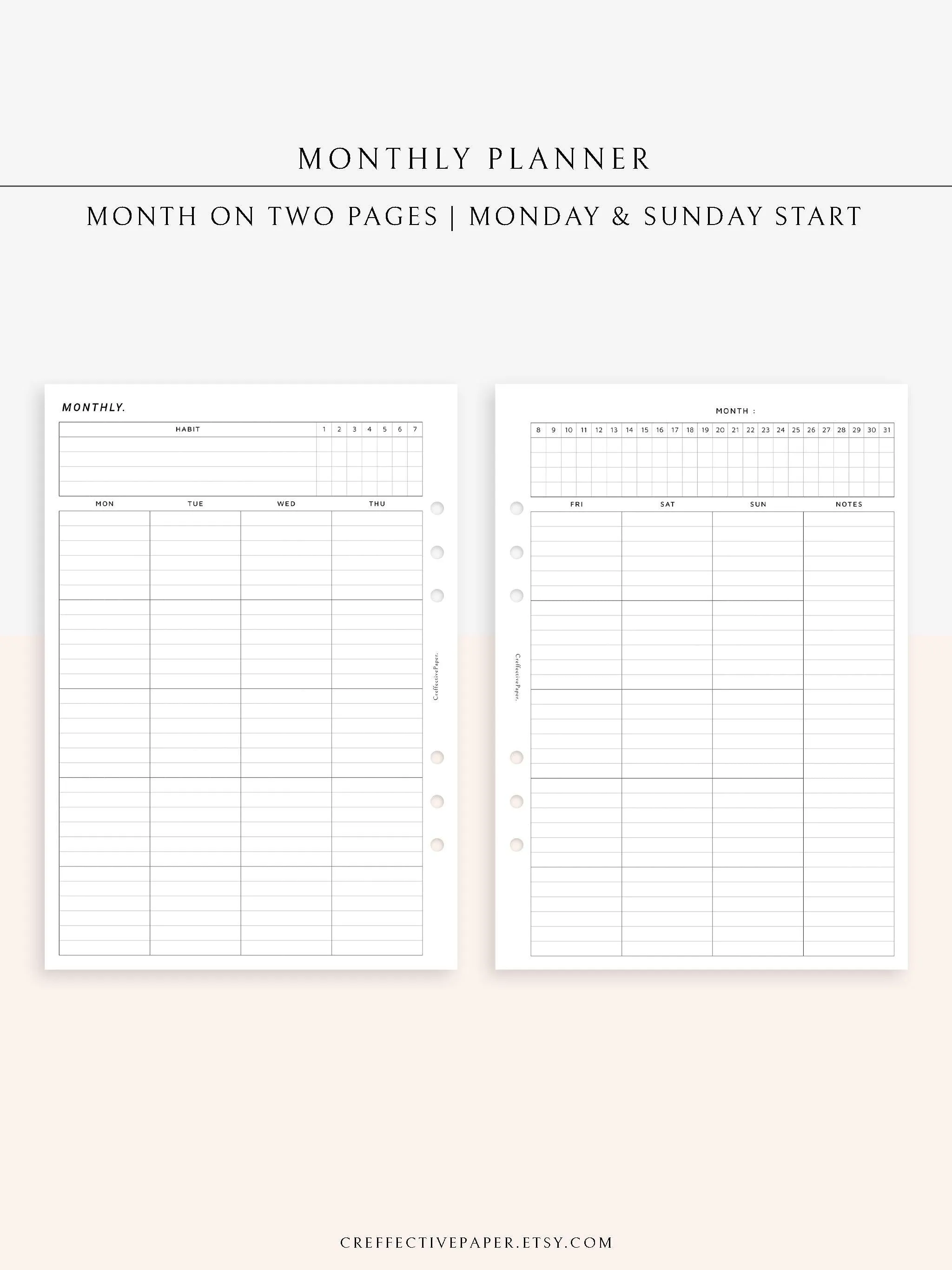 M106_L | Monthly Planner with 31 Days Habit Tracker Printable Inserts