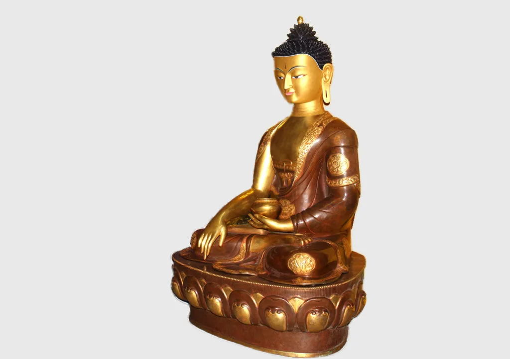 Masterpiece Partly Gold Plated Copper Shakyamuni Buddha Statue 45" High From Nepal