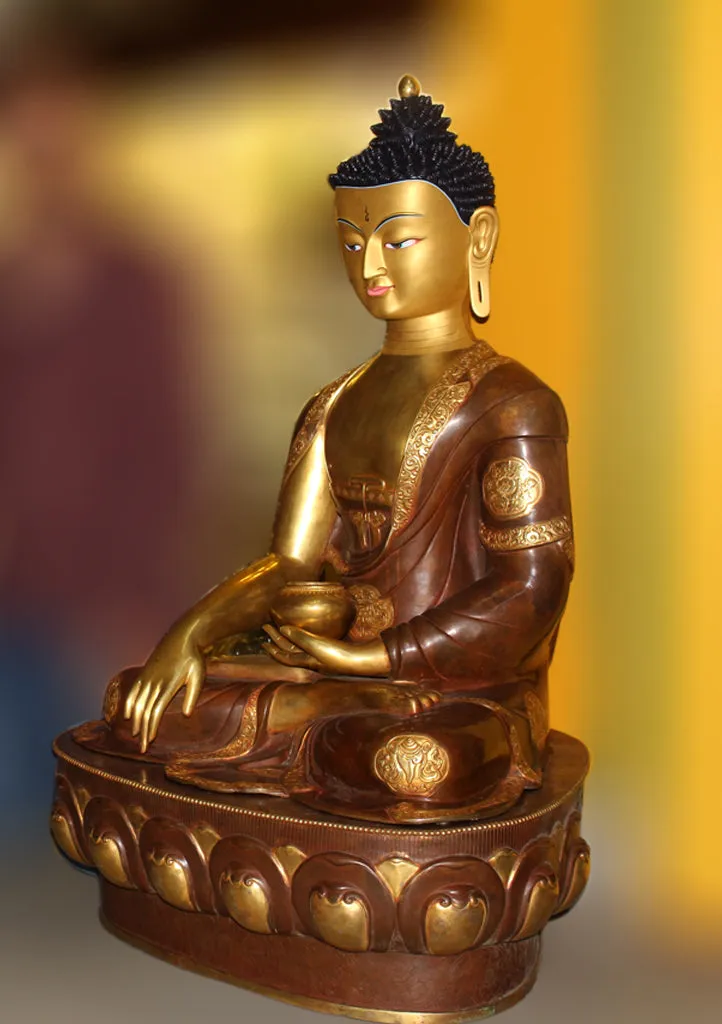 Masterpiece Partly Gold Plated Copper Shakyamuni Buddha Statue 45" High From Nepal